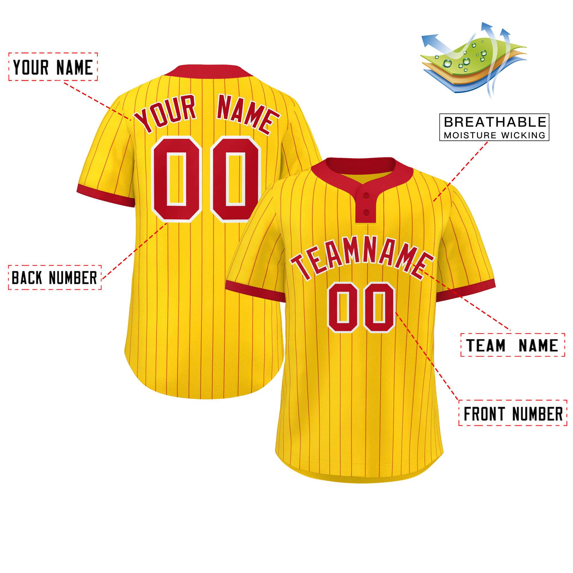 Custom Gold Red Stripe Fashion Authentic Two-Button Softball Jersey