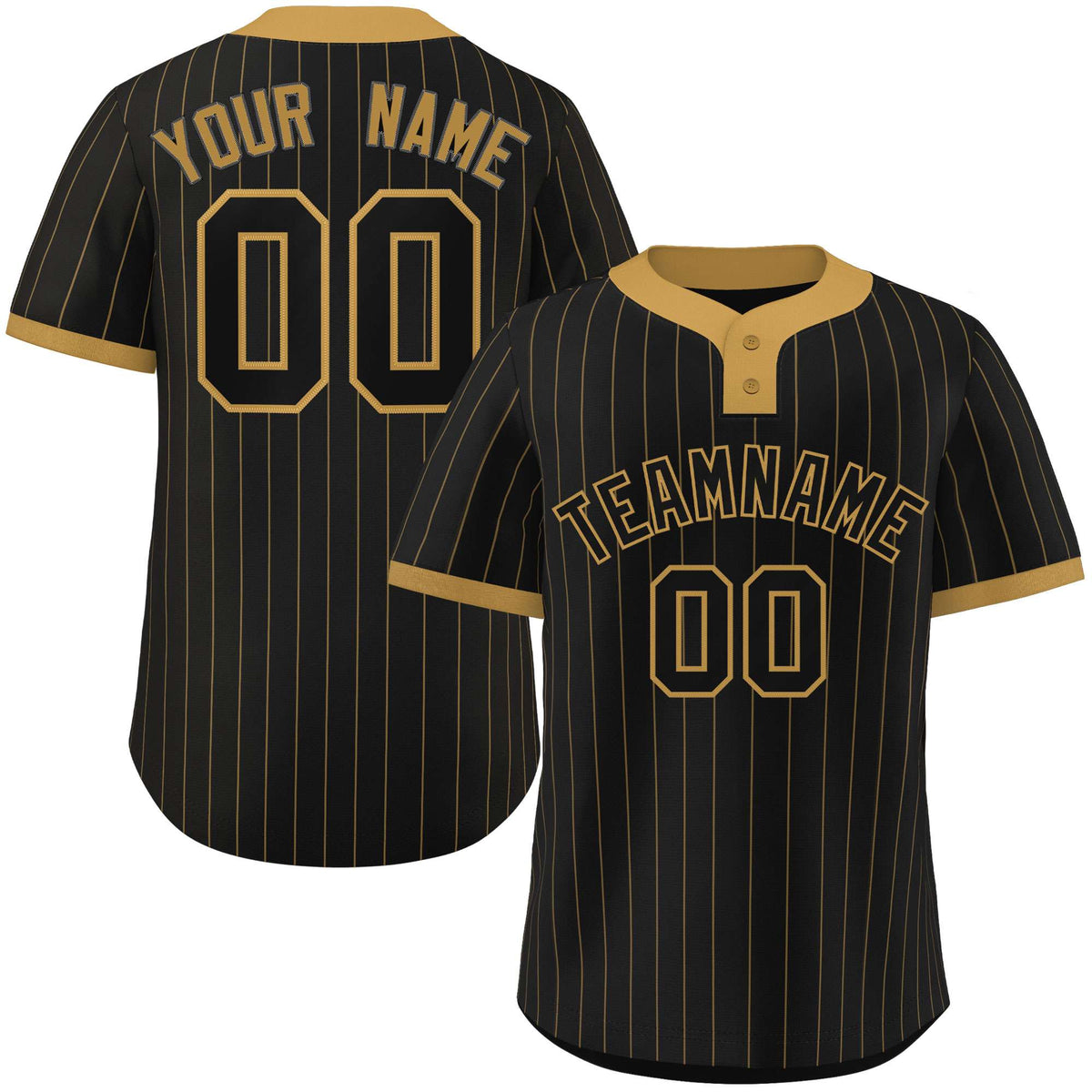 Custom Black Old Gold Stripe Fashion Authentic Two-Button Softball Jersey