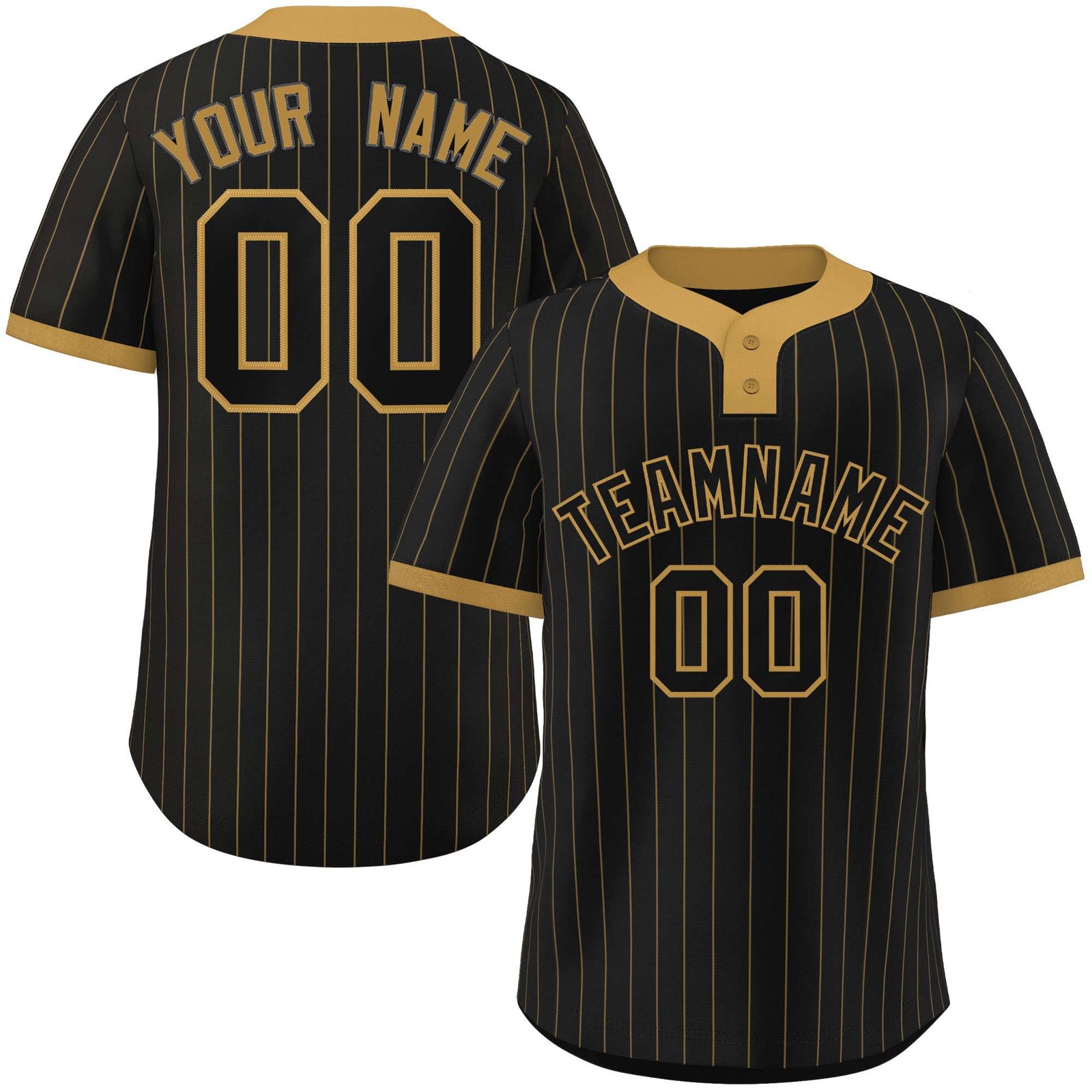 Custom Black Old Gold Stripe Fashion Authentic Two-Button Softball Jersey
