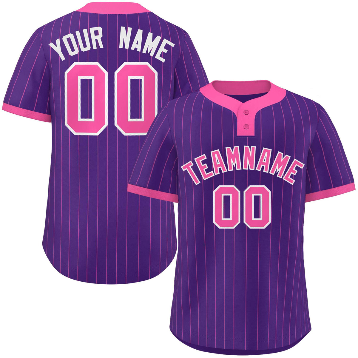 Custom Purple Pink Stripe Fashion Authentic Two-Button Softball Jersey
