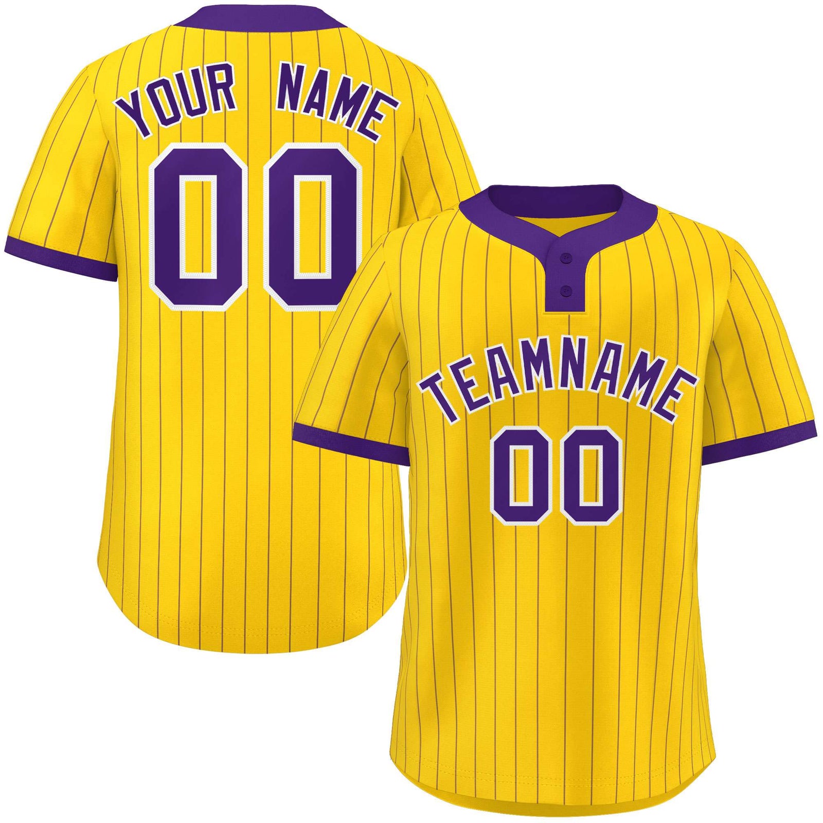 Custom Gold Purple Stripe Fashion Authentic Two-Button Softball Jersey