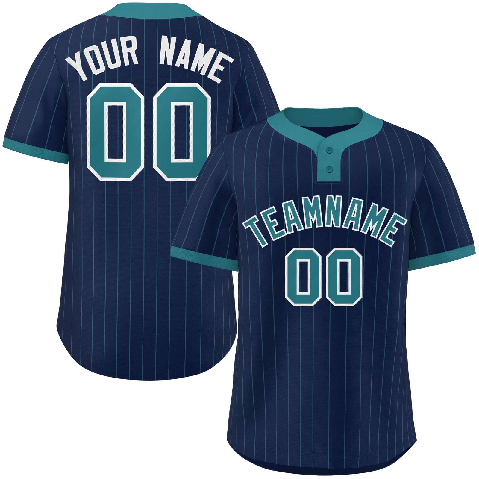Custom Navy Aqua Stripe Fashion Authentic Two-Button Softball Jersey
