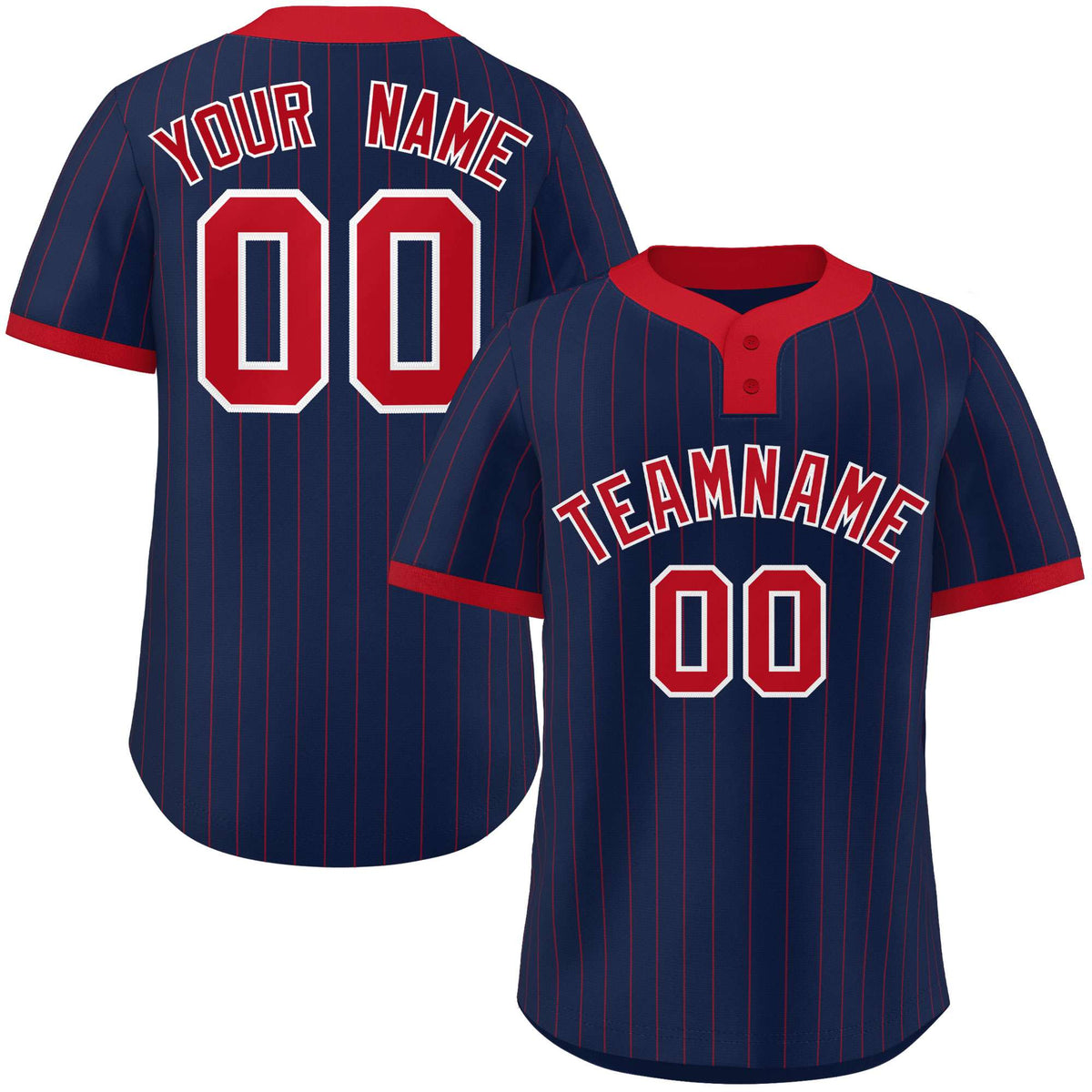 Custom Navy Red Stripe Fashion Authentic Two-Button Softball Jersey