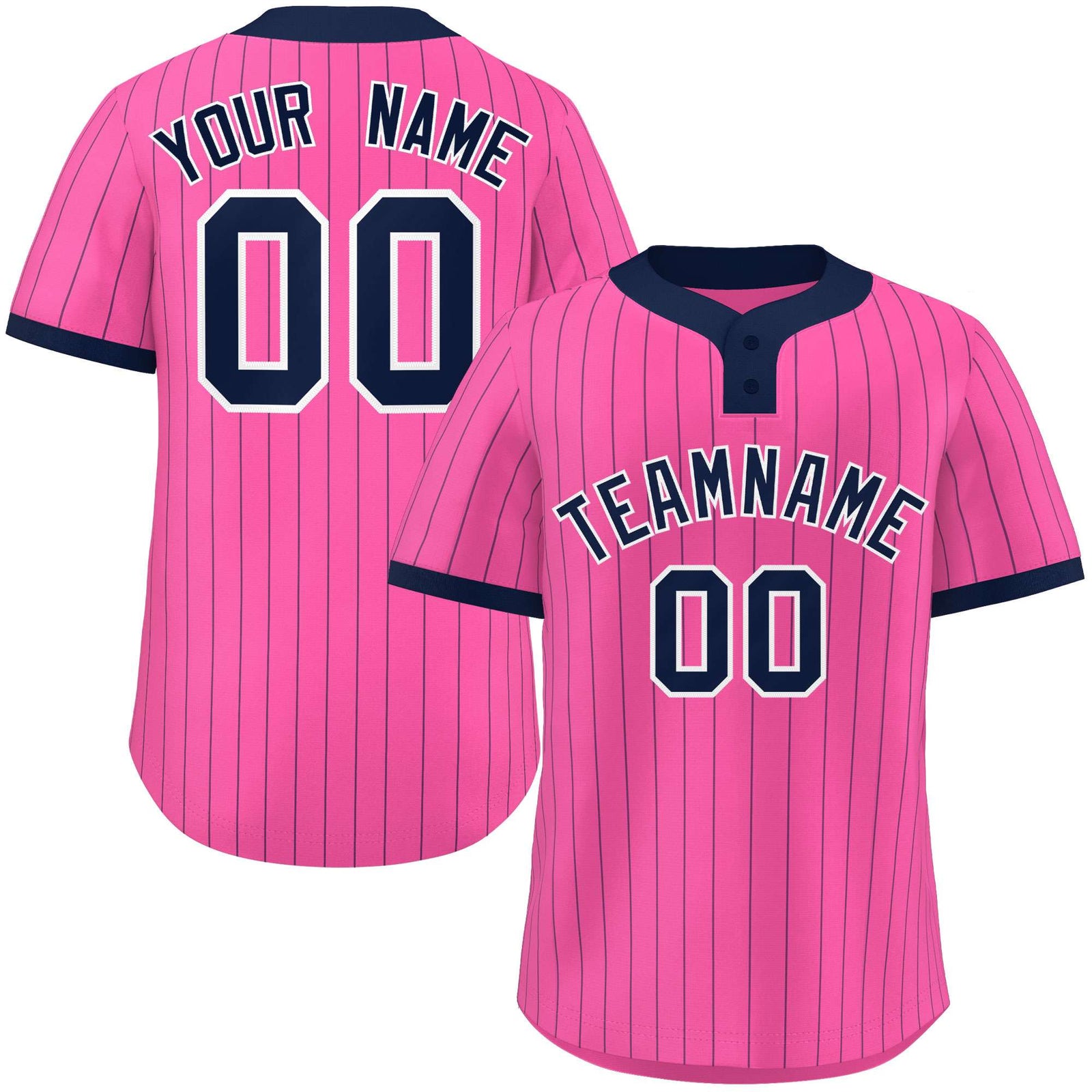 Custom Pink Navy Stripe Fashion Authentic Two-Button Softball Jersey