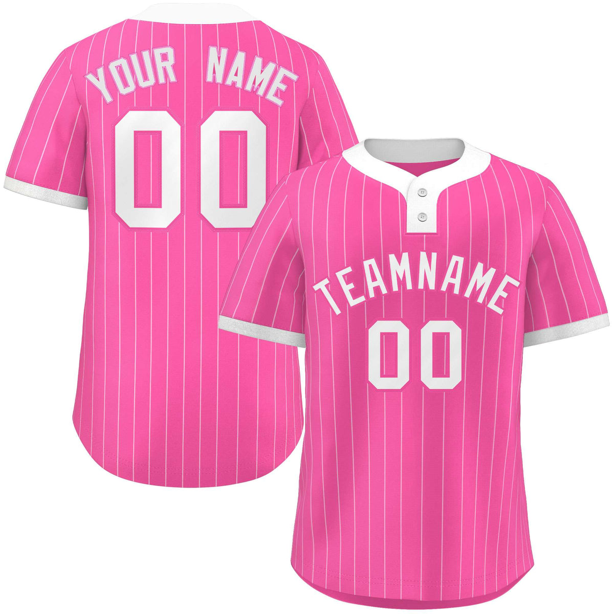 Custom Pink White Stripe Fashion Authentic Two-Button Softball Jersey