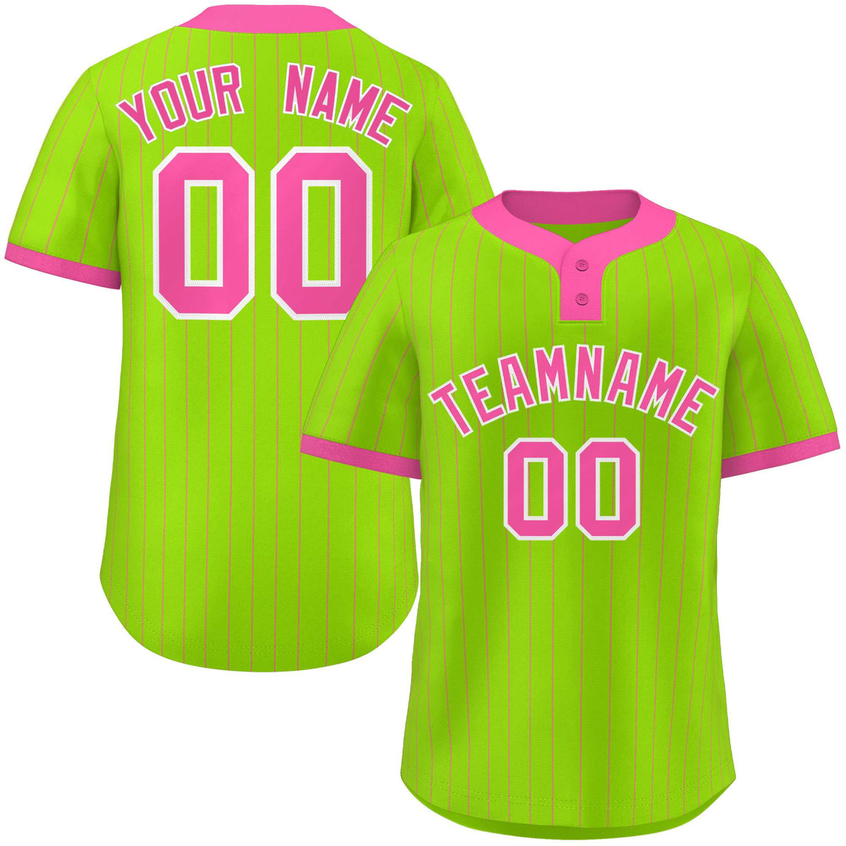 Custom Neon Green Pink Stripe Fashion Authentic Two-Button Softball Jersey