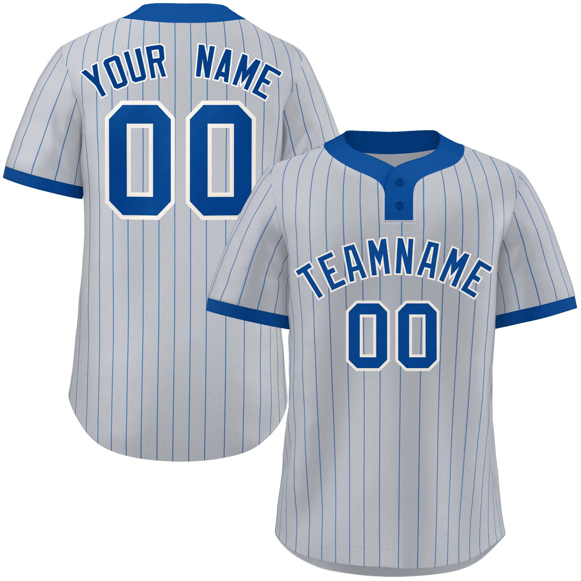 Custom Gray Royal Stripe Fashion Authentic Two-Button Softball Jersey