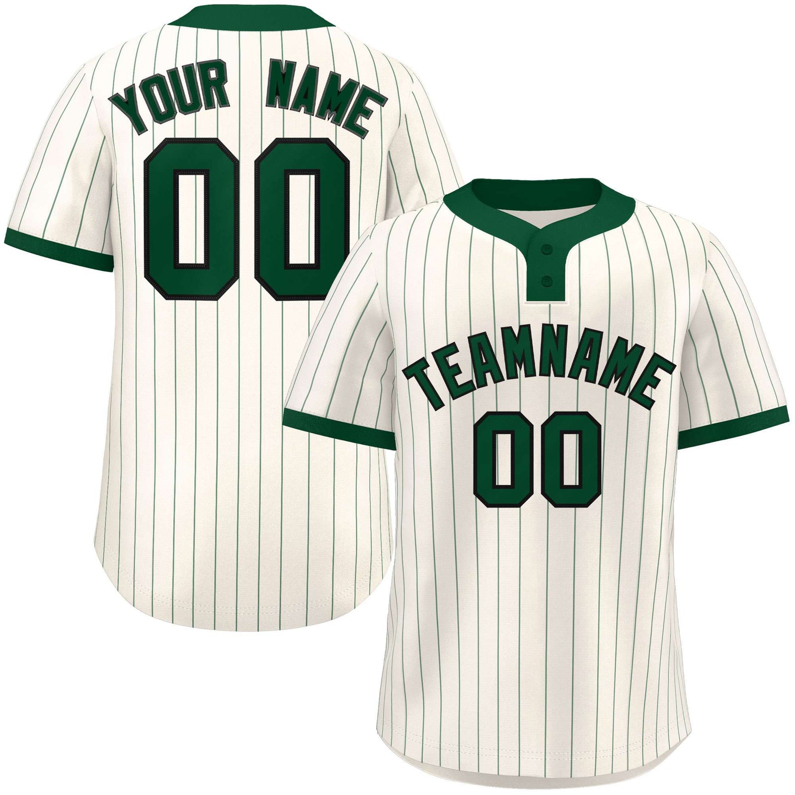 Custom Cream Green Stripe Fashion Authentic Two-Button Softball Jersey
