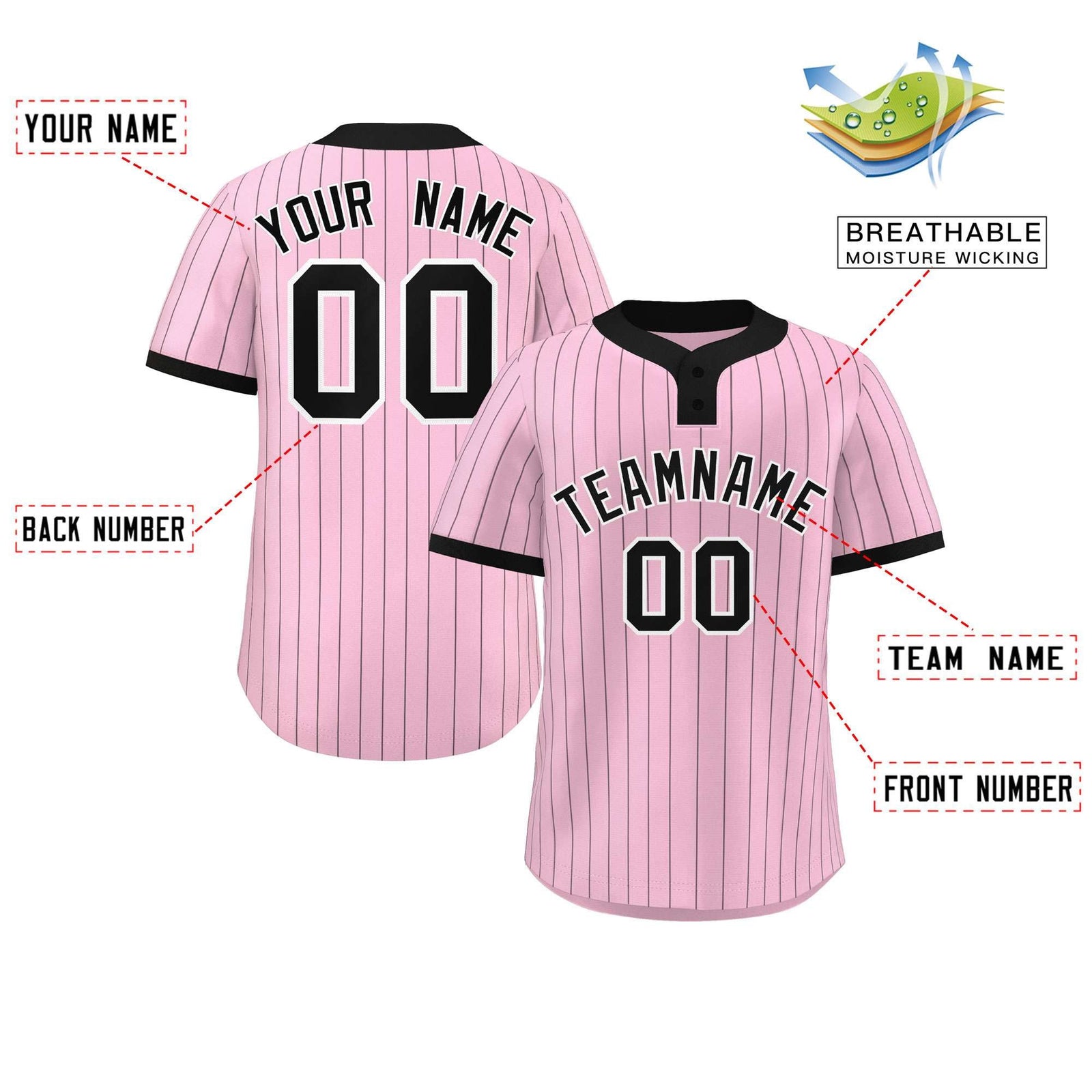 Custom Light Pink Black Stripe Fashion Authentic Two-Button Softball Jersey