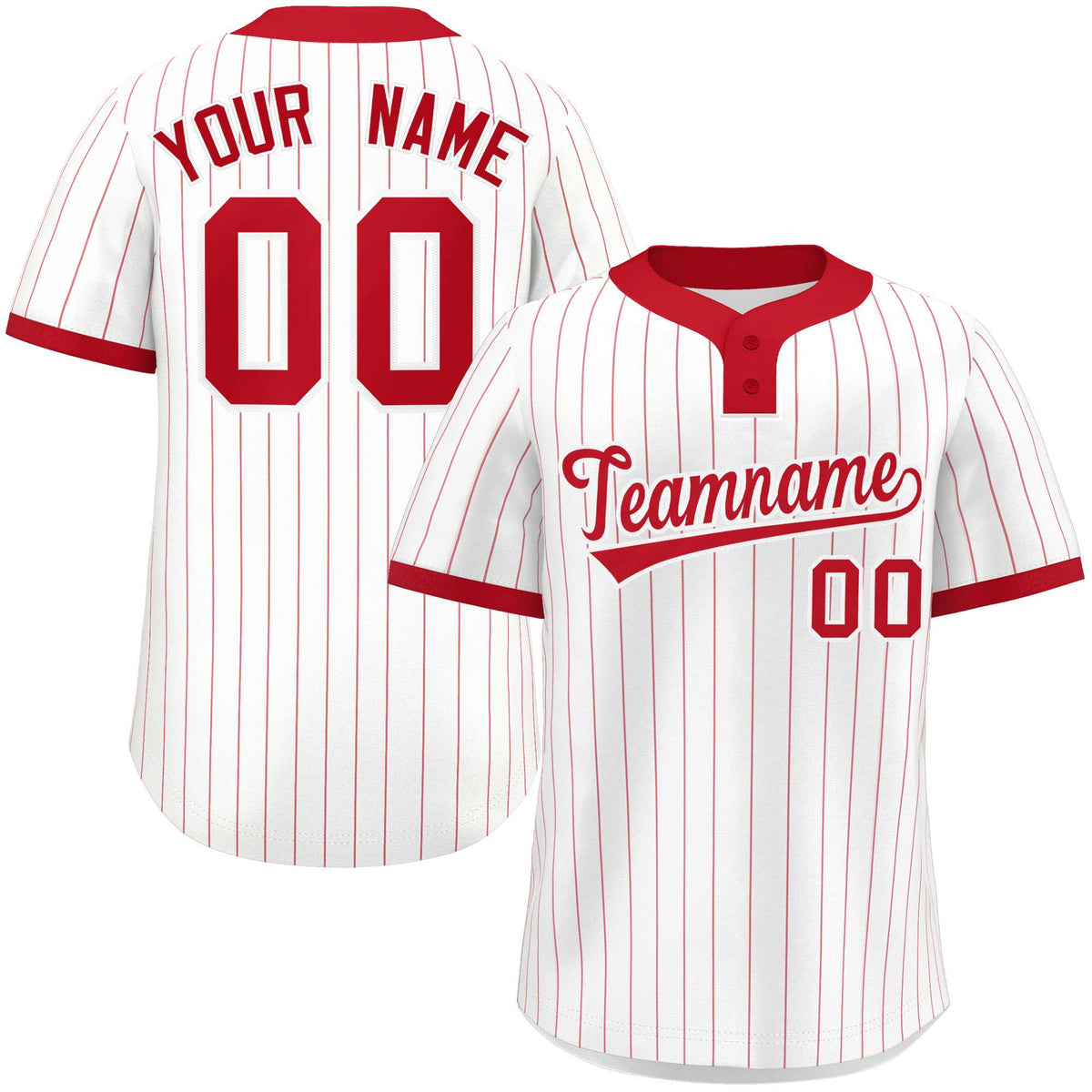Custom White Red Stripe Fashion Authentic Two-Button Softball Jersey