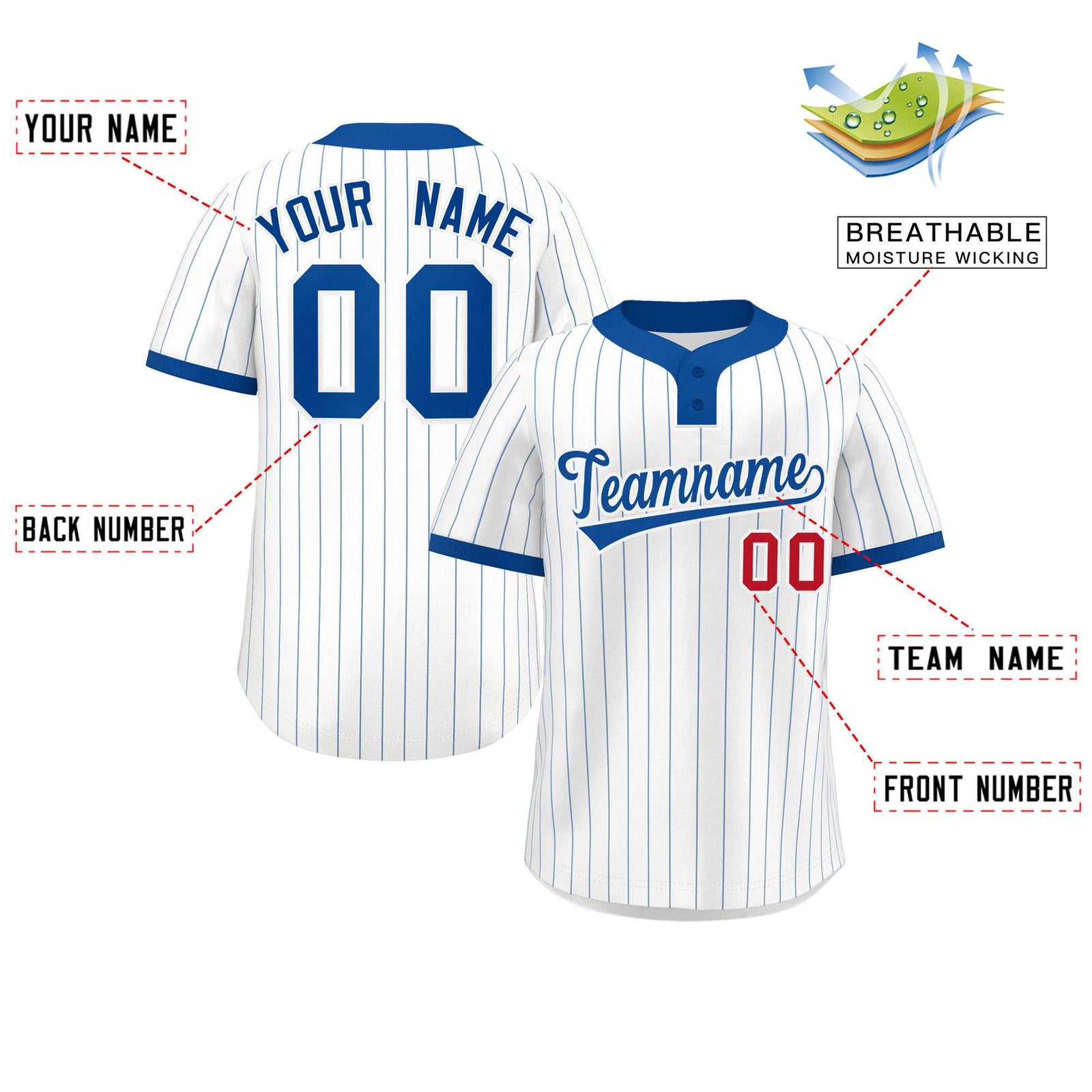 Custom White Royal Stripe Fashion Authentic Two-Button Softball Jersey