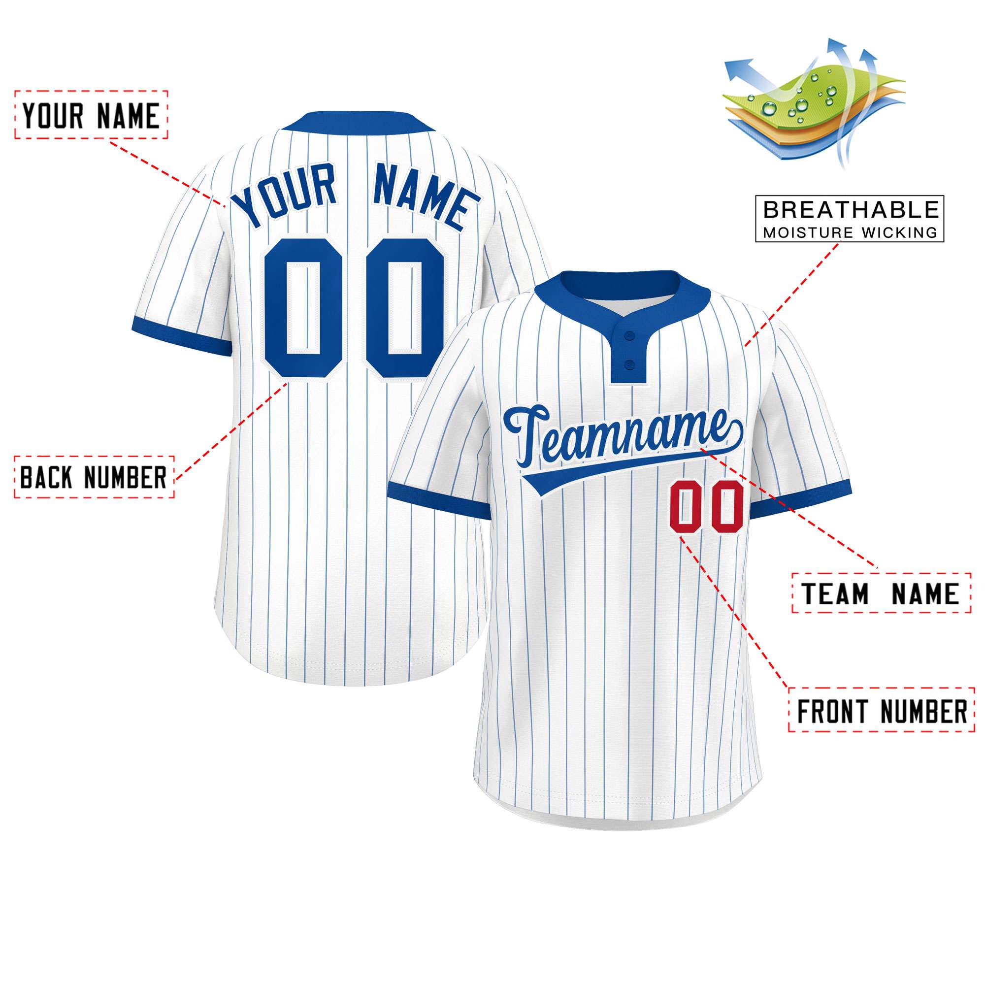 Custom White Royal Stripe Fashion Authentic Two-Button Softball Jersey