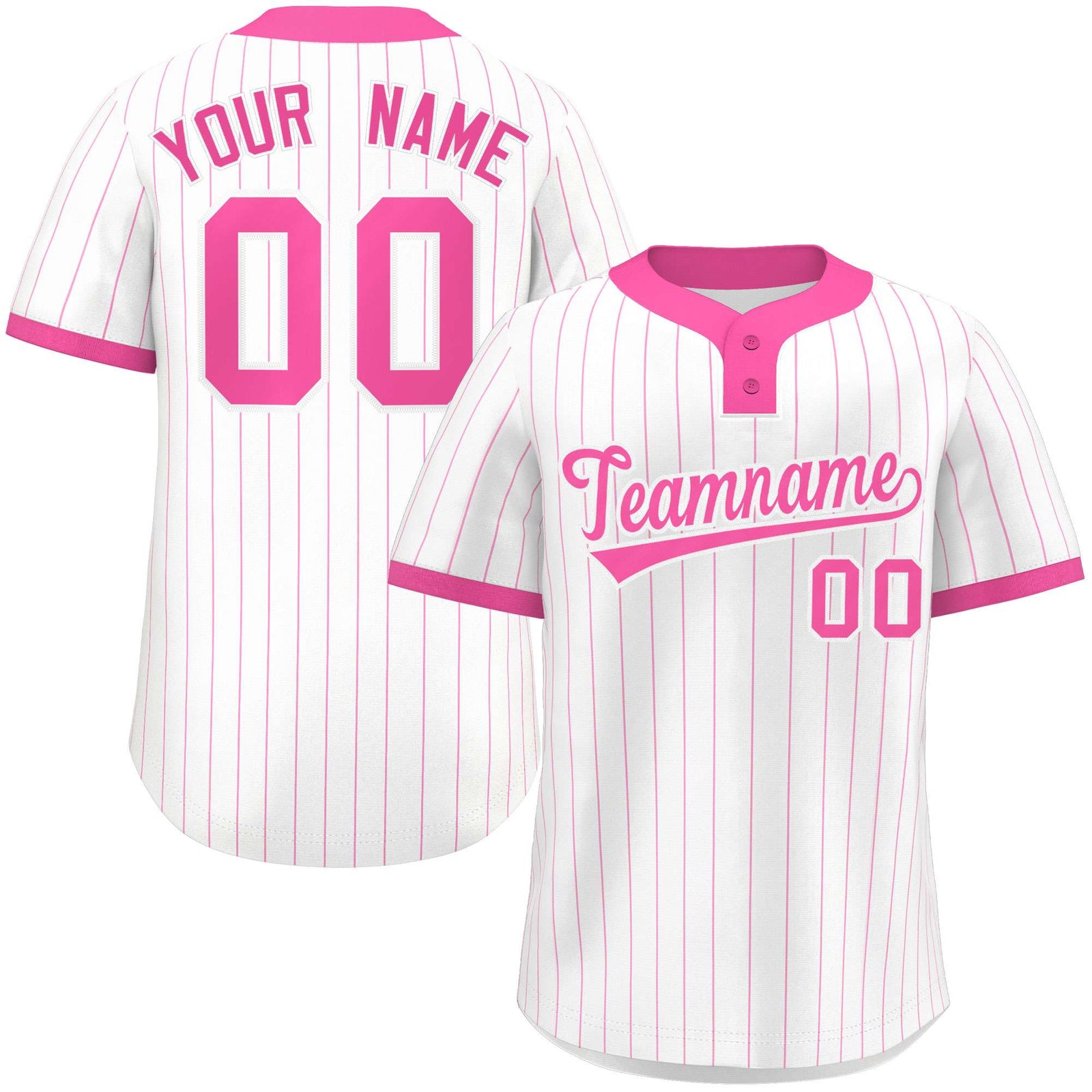 Custom White Pink Stripe Fashion Authentic Two-Button Softball Jersey