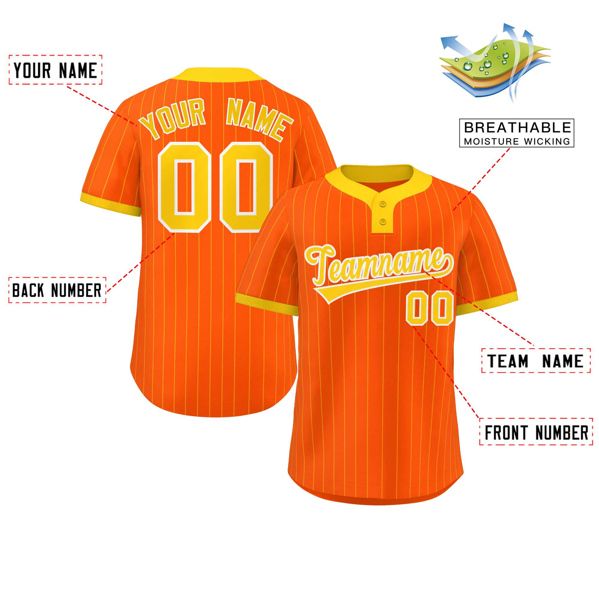 Custom Orange Gold Stripe Fashion Authentic Two-Button Softball Jersey