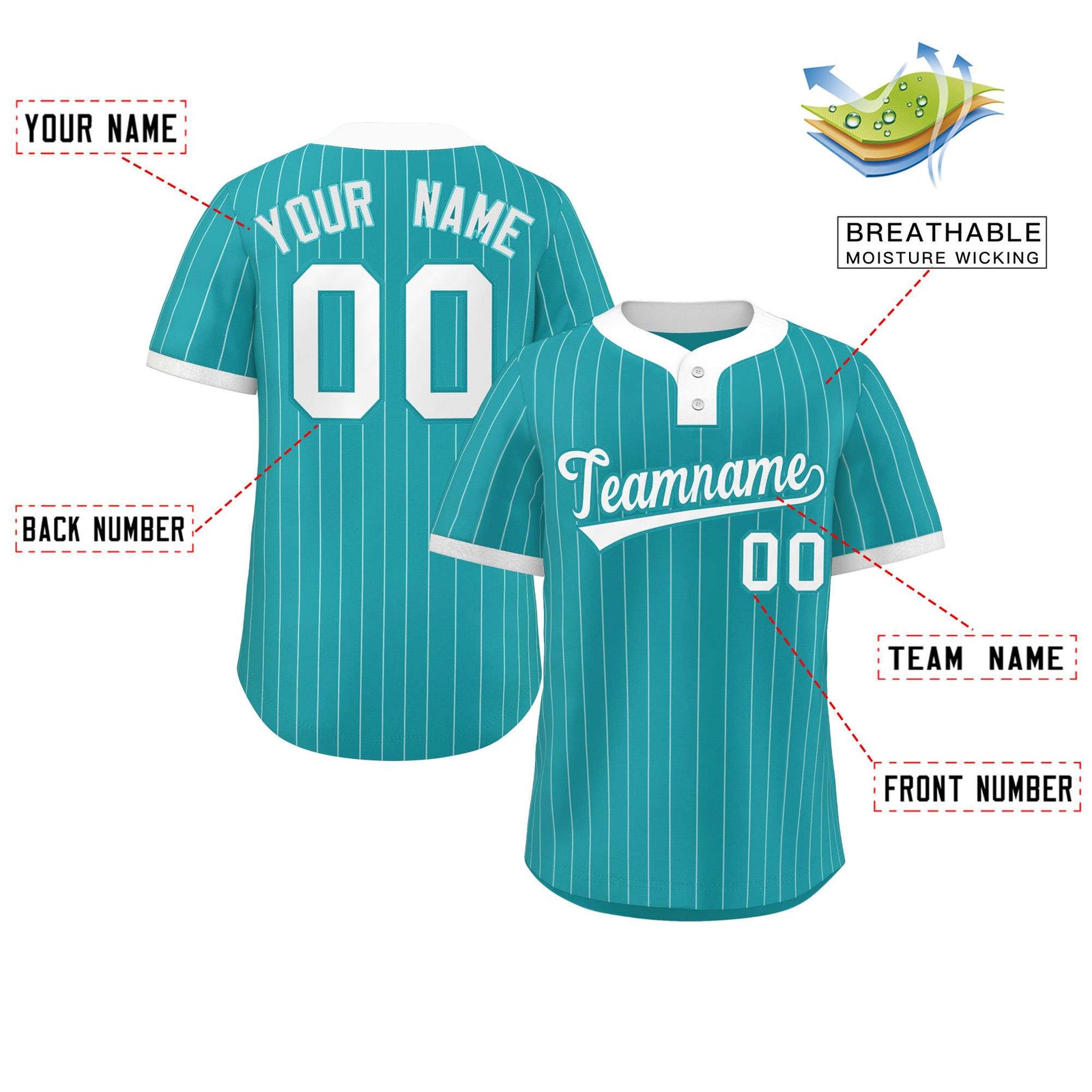 Custom Aqua White Stripe Fashion Authentic Two-Button Softball Jersey
