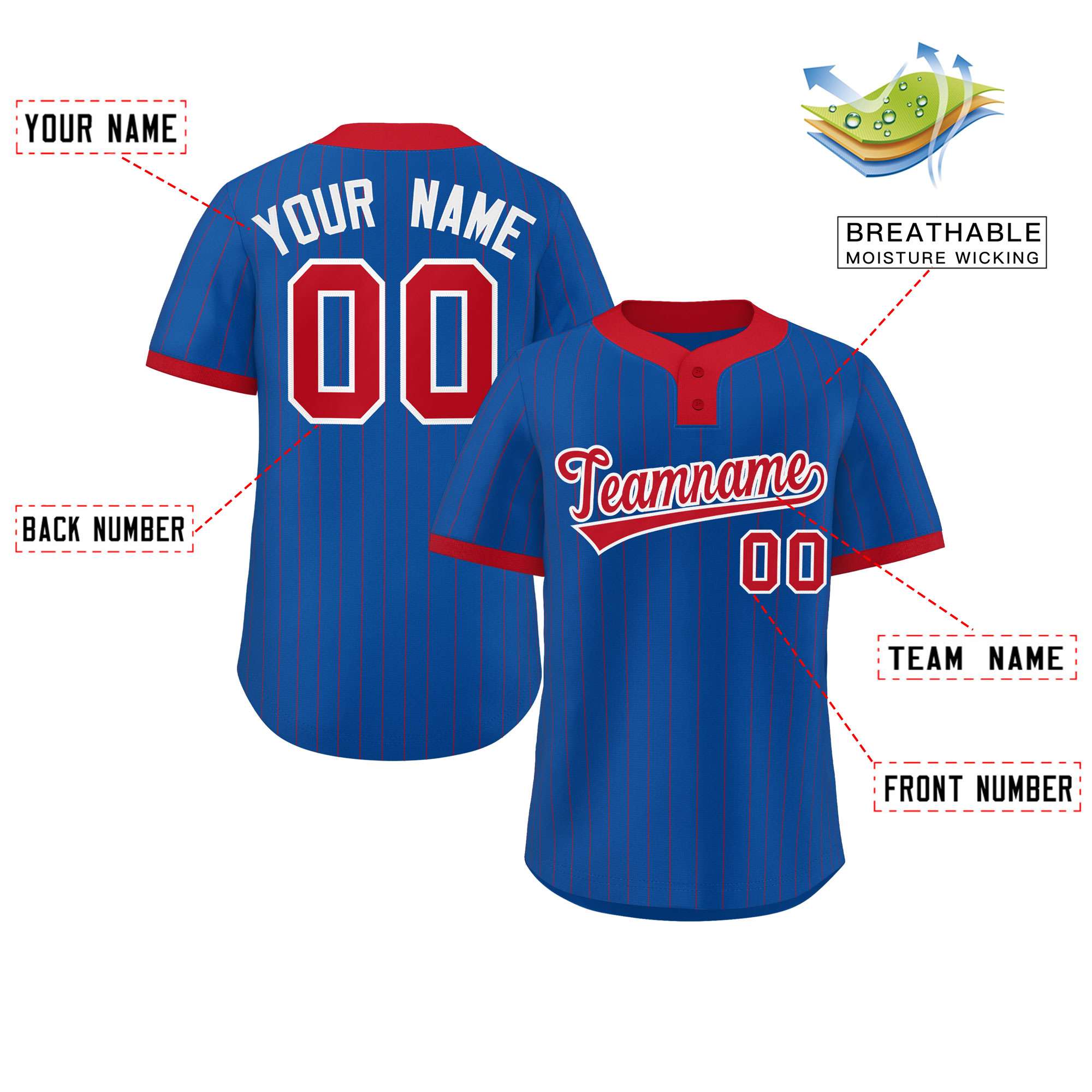 Custom Royal Red Stripe Fashion Authentic Two-Button Softball Jersey