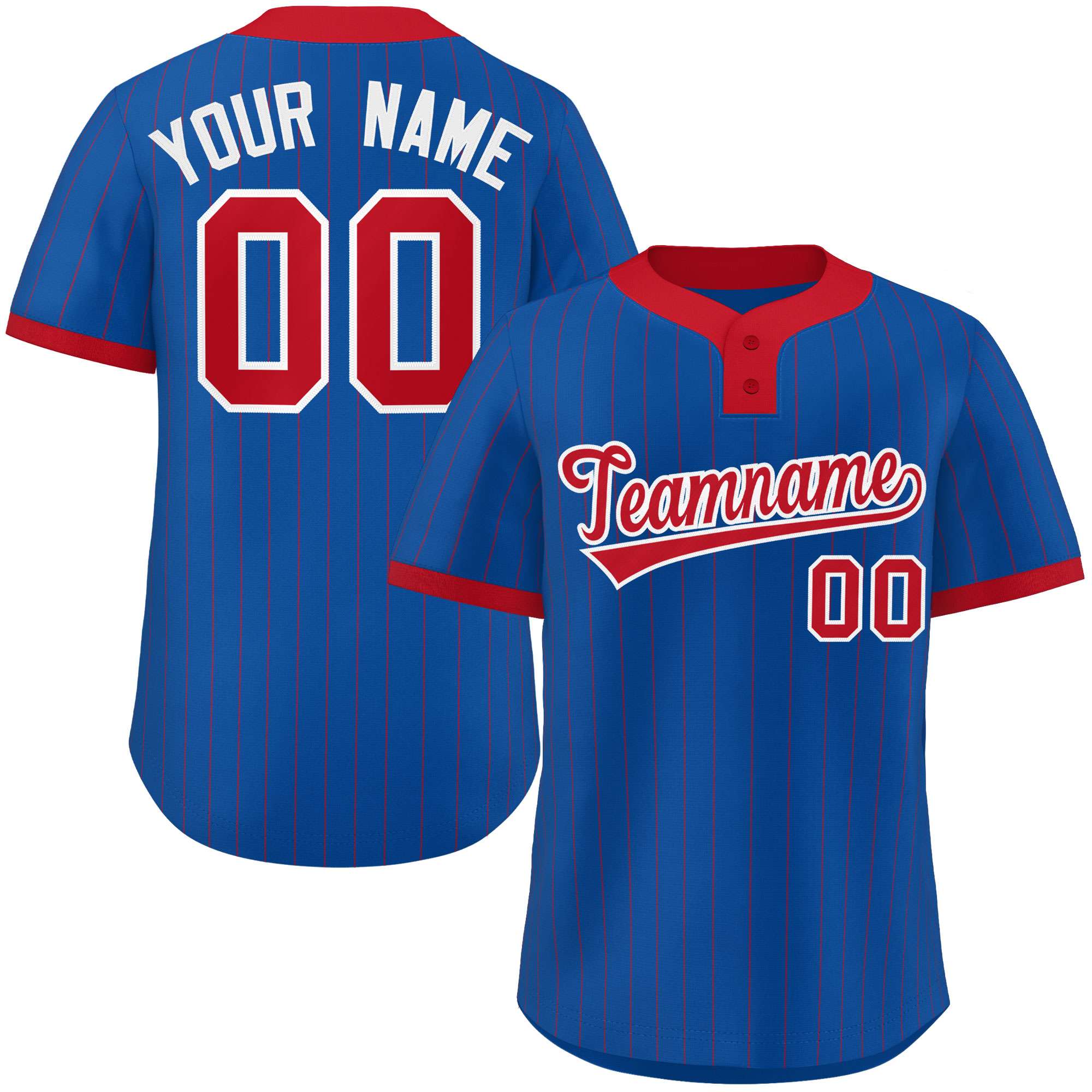 Custom Royal Red Stripe Fashion Authentic Two-Button Softball Jersey