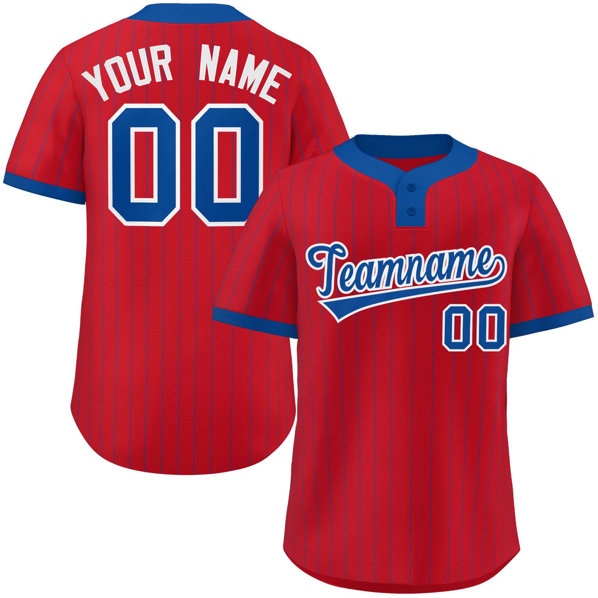 Custom Red Royal Stripe Fashion Authentic Two-Button Softball Jersey