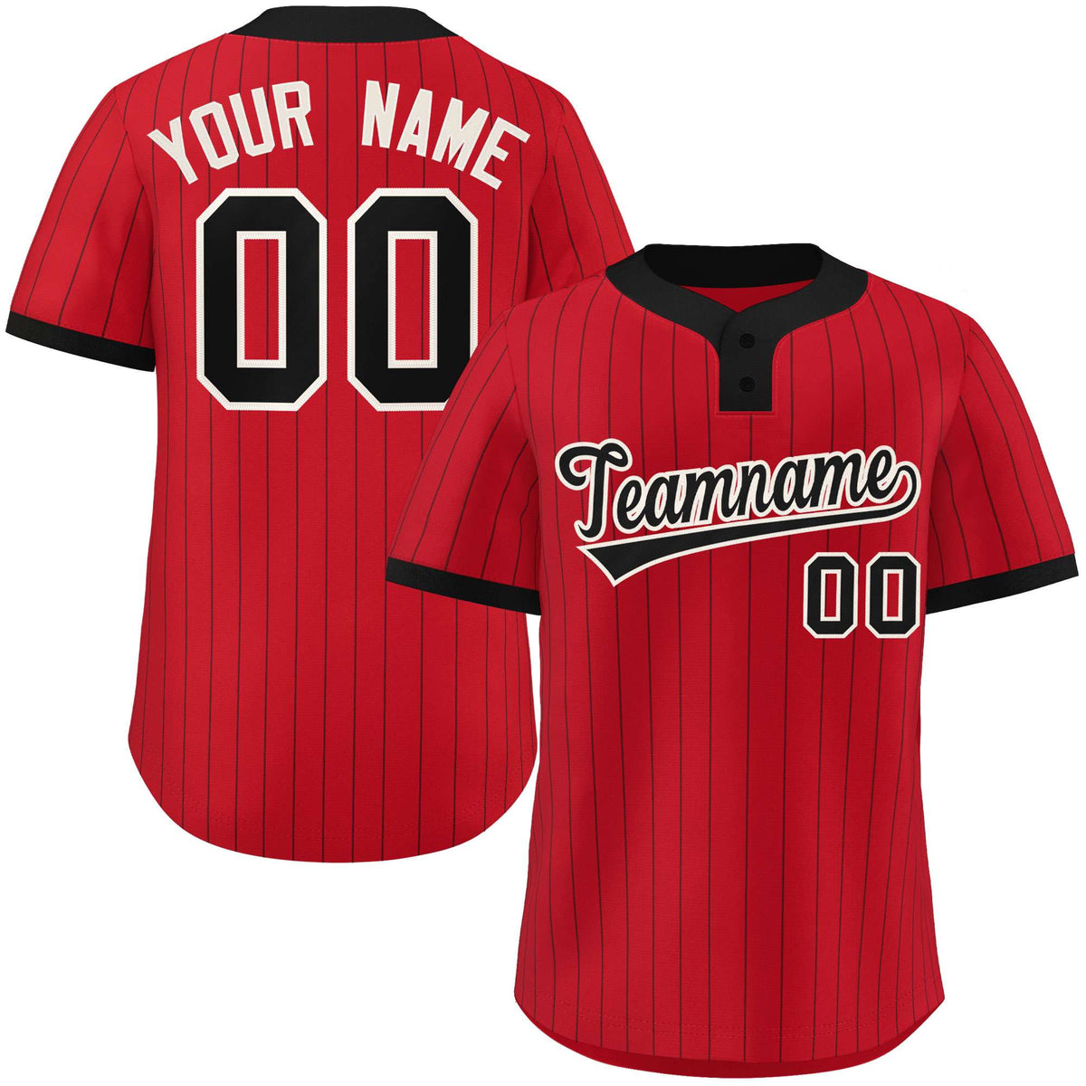 Custom Red Black Stripe Fashion Authentic Two-Button Softball Jersey