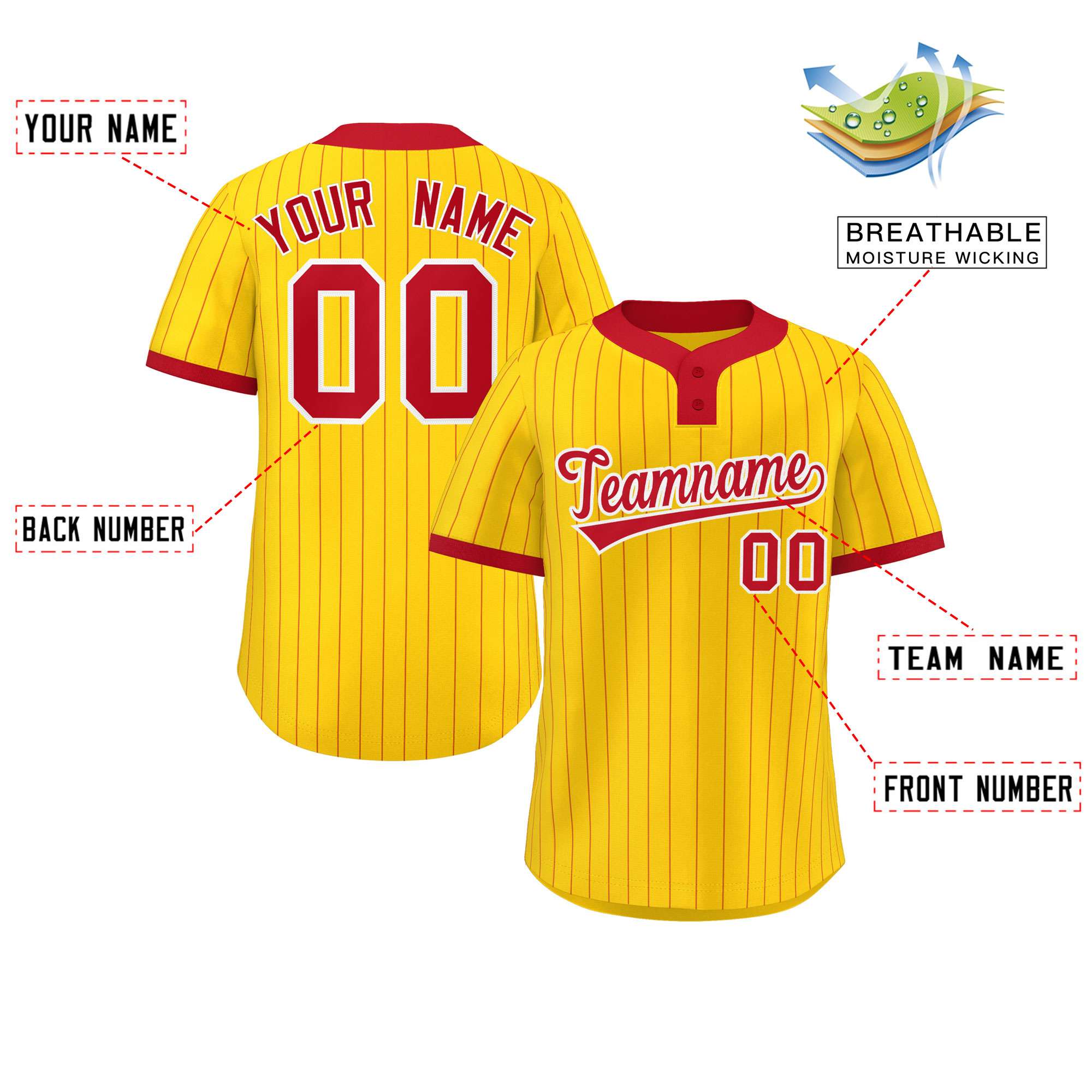 Custom Gold Red Stripe Fashion Authentic Two-Button Softball Jersey