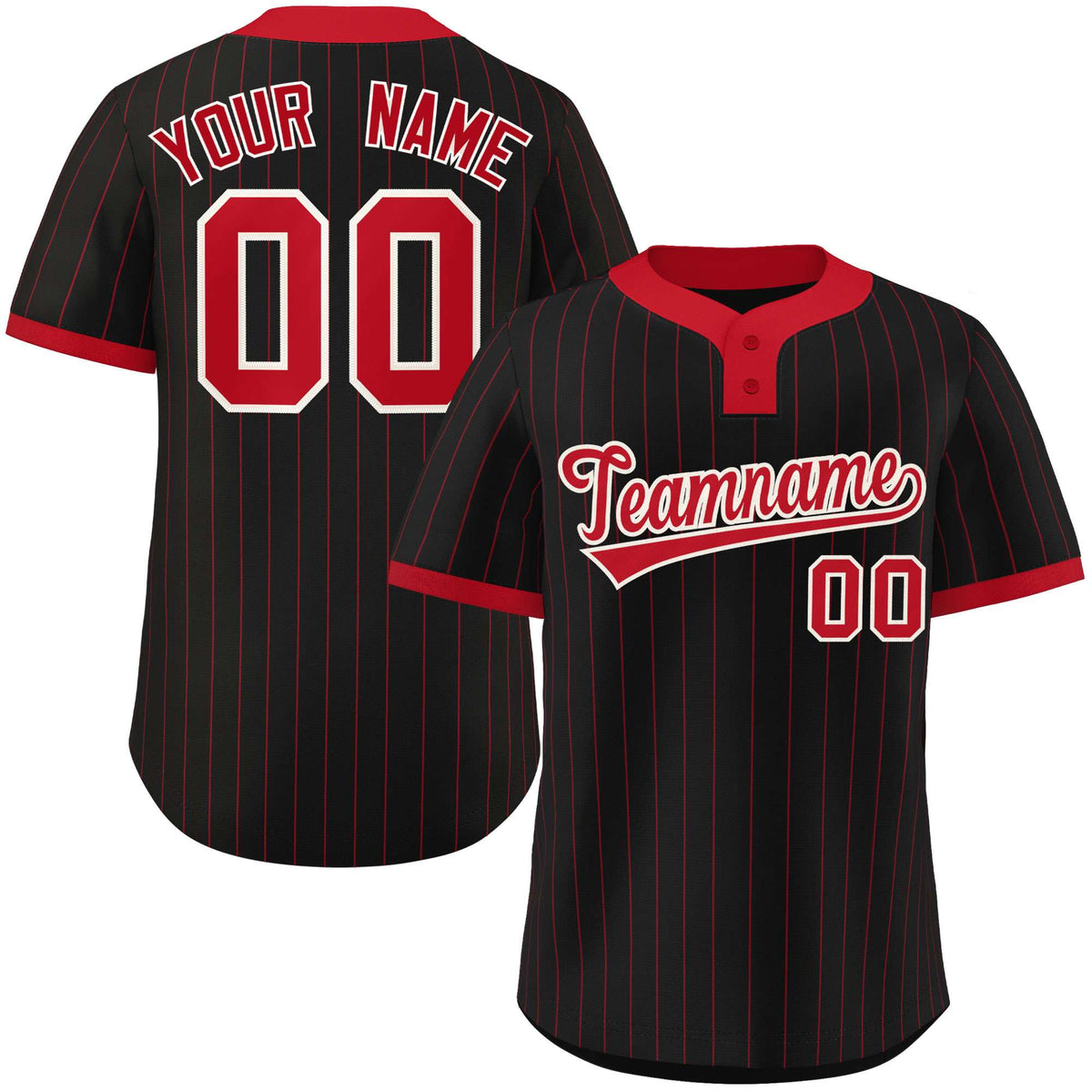 Custom Black Red Stripe Fashion Authentic Two-Button Softball Jersey