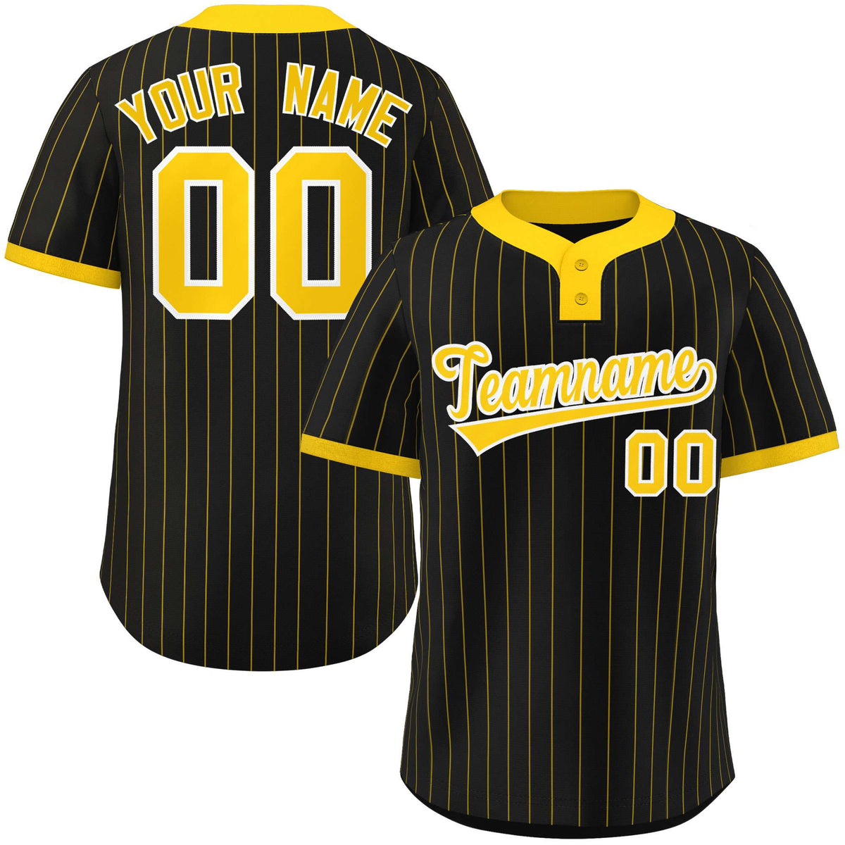 Custom Black Gold Stripe Fashion Authentic Two-Button Softball Jersey