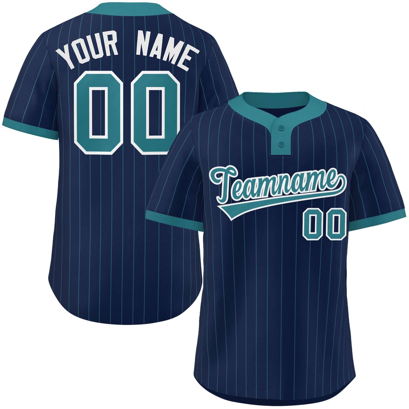 Custom Navy Aqua Stripe Fashion Authentic Two-Button Softball Jersey