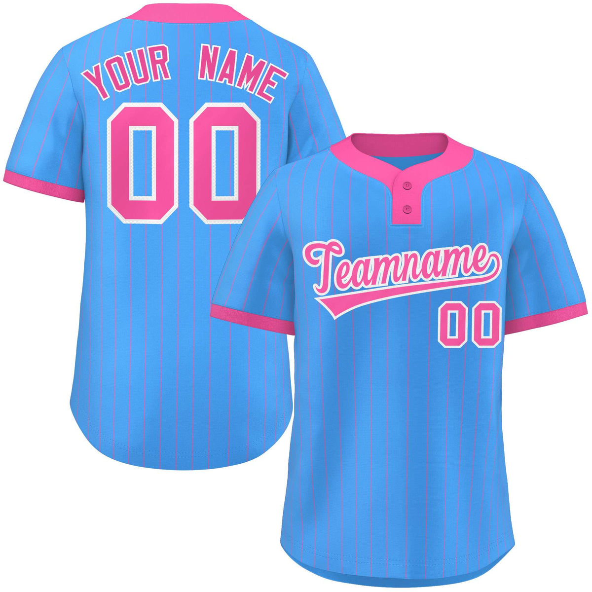 Custom Powder Blue Pink Stripe Fashion Authentic Two-Button Softball Jersey