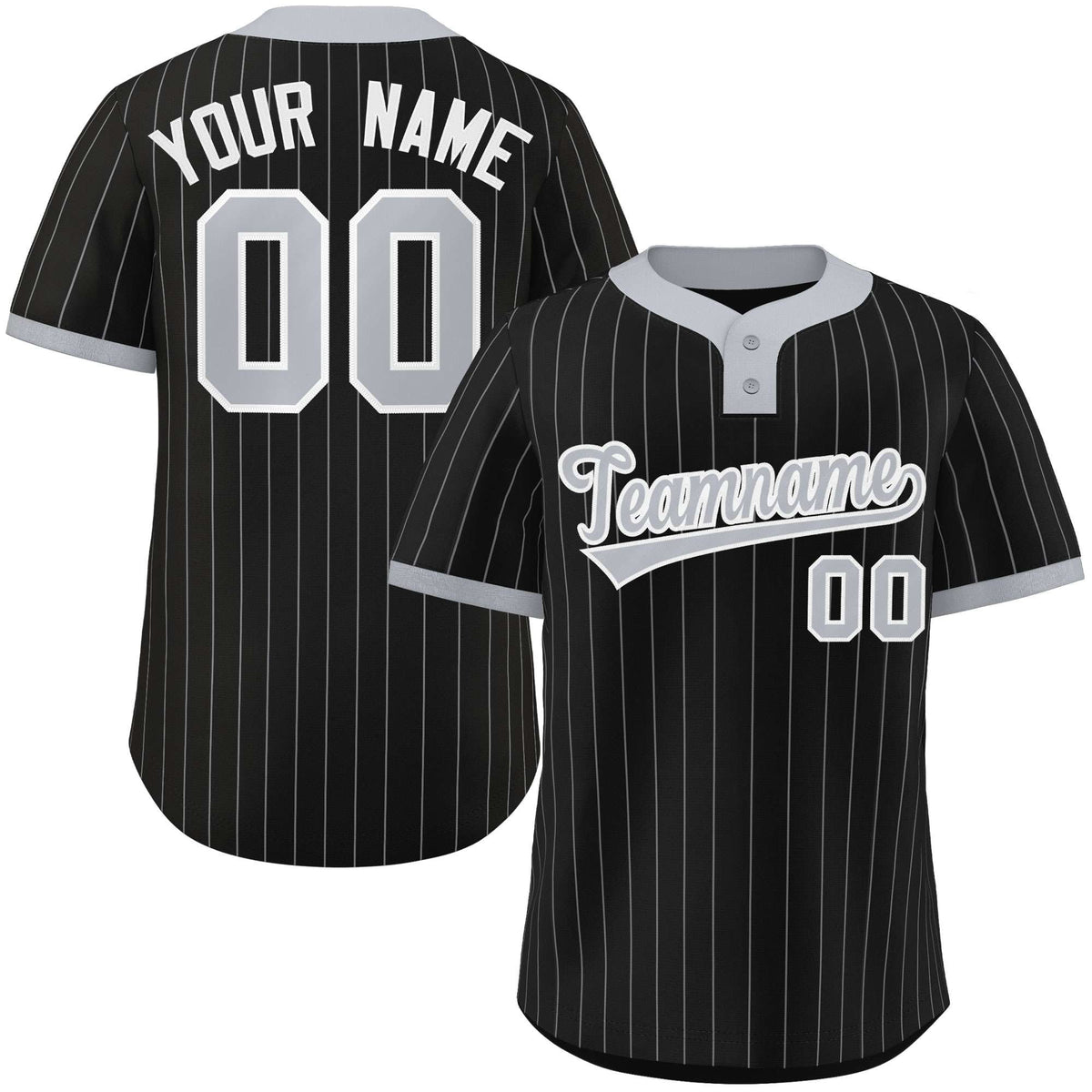 Custom Black Gray Stripe Fashion Authentic Two-Button Softball Jersey