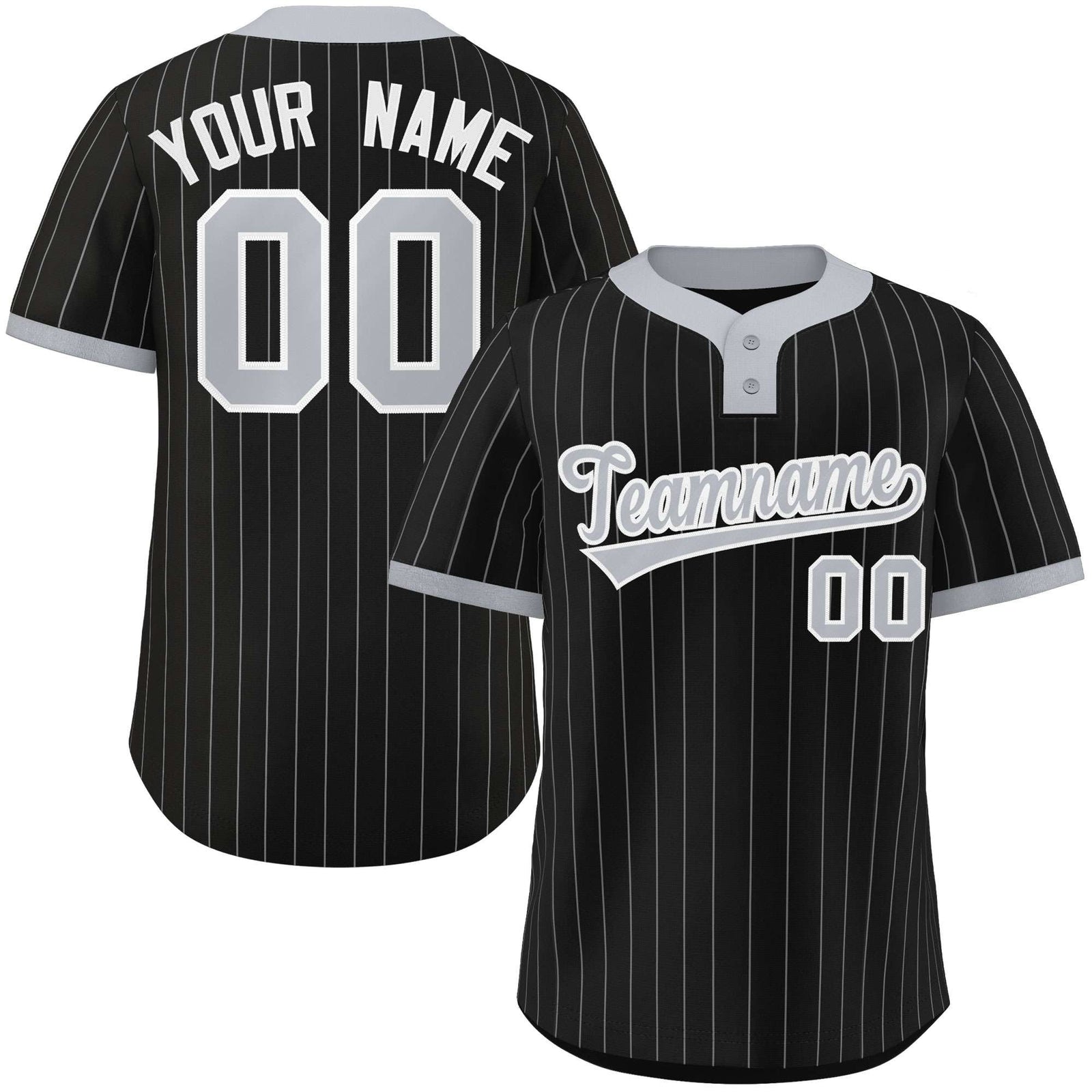 Custom Black Gray Stripe Fashion Authentic Two-Button Softball Jersey