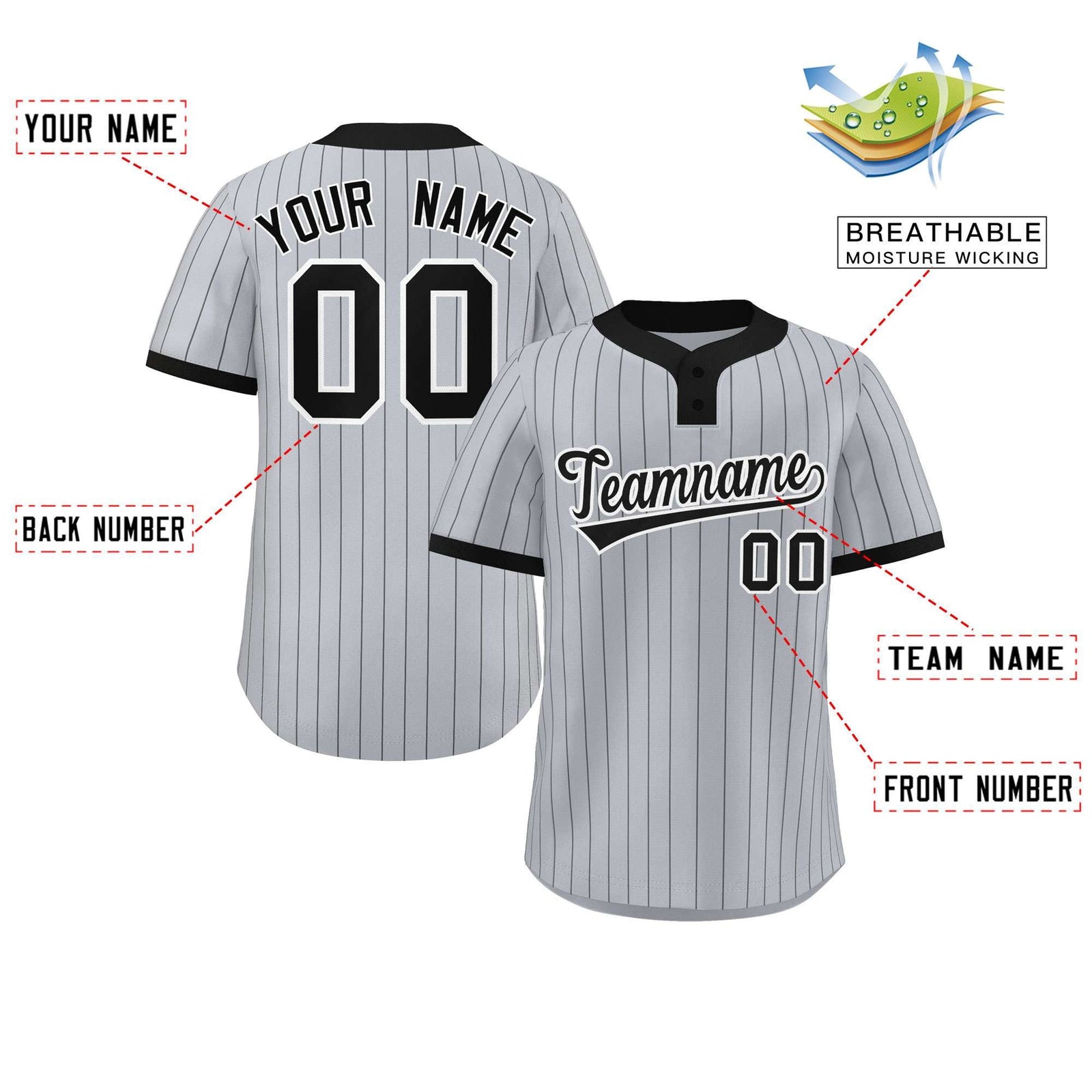 Custom Gray Black Stripe Fashion Authentic Two-Button Softball Jersey