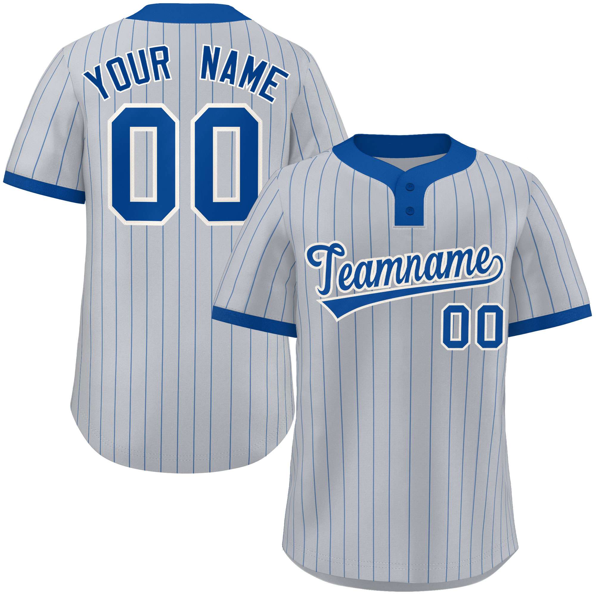 Custom Gray Royal Stripe Fashion Authentic Two-Button Softball Jersey