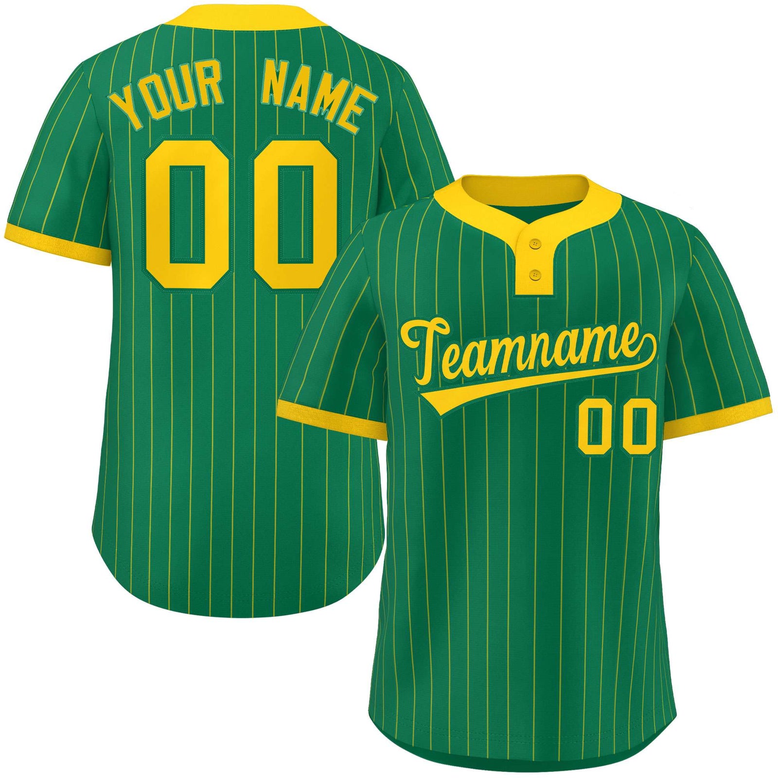 Custom Kelly Green Gold Stripe Fashion Authentic Two-Button Softball Jersey