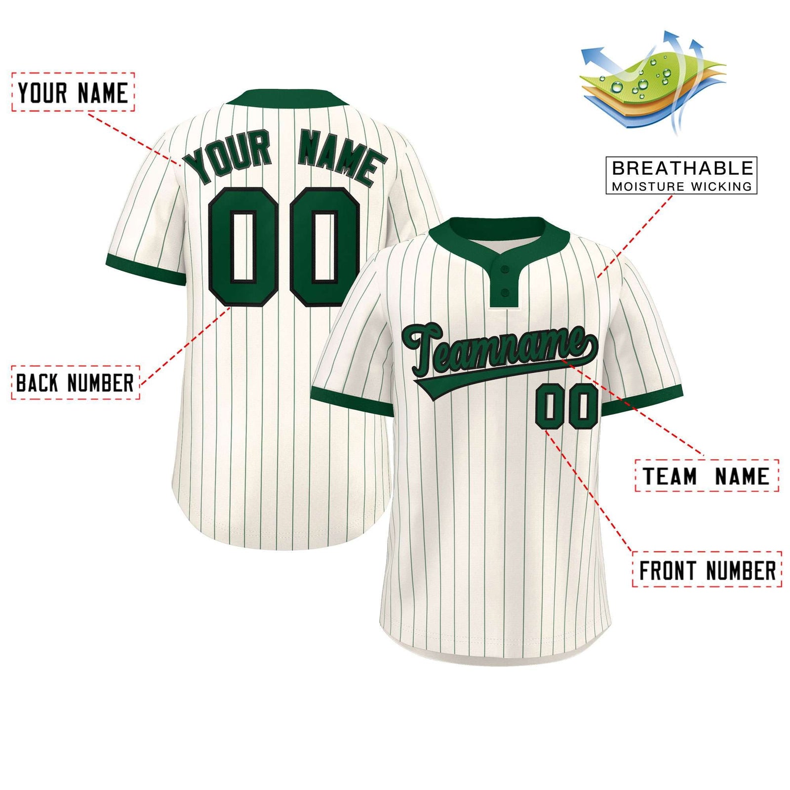 Custom Cream Green Stripe Fashion Authentic Two-Button Softball Jersey