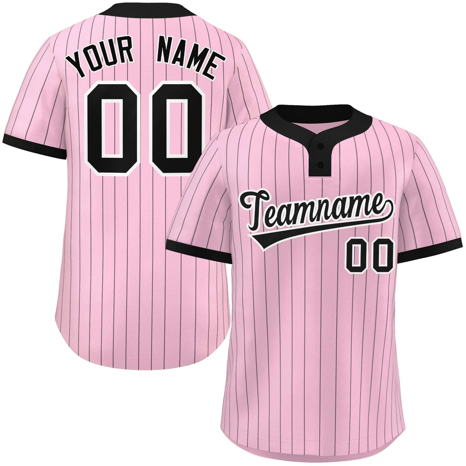 Custom Light Pink Black Stripe Fashion Authentic Two-Button Softball Jersey