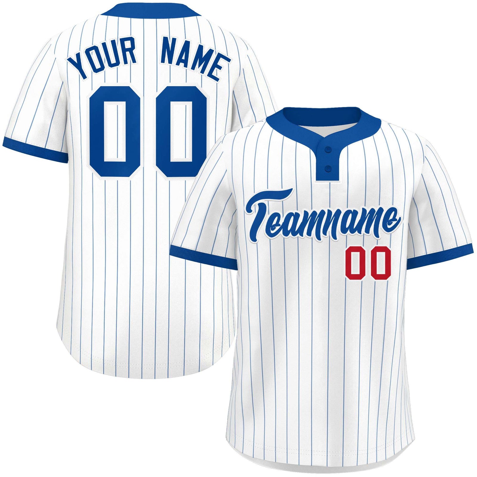 Custom White Royal Stripe Fashion Authentic Two-Button Softball Jersey