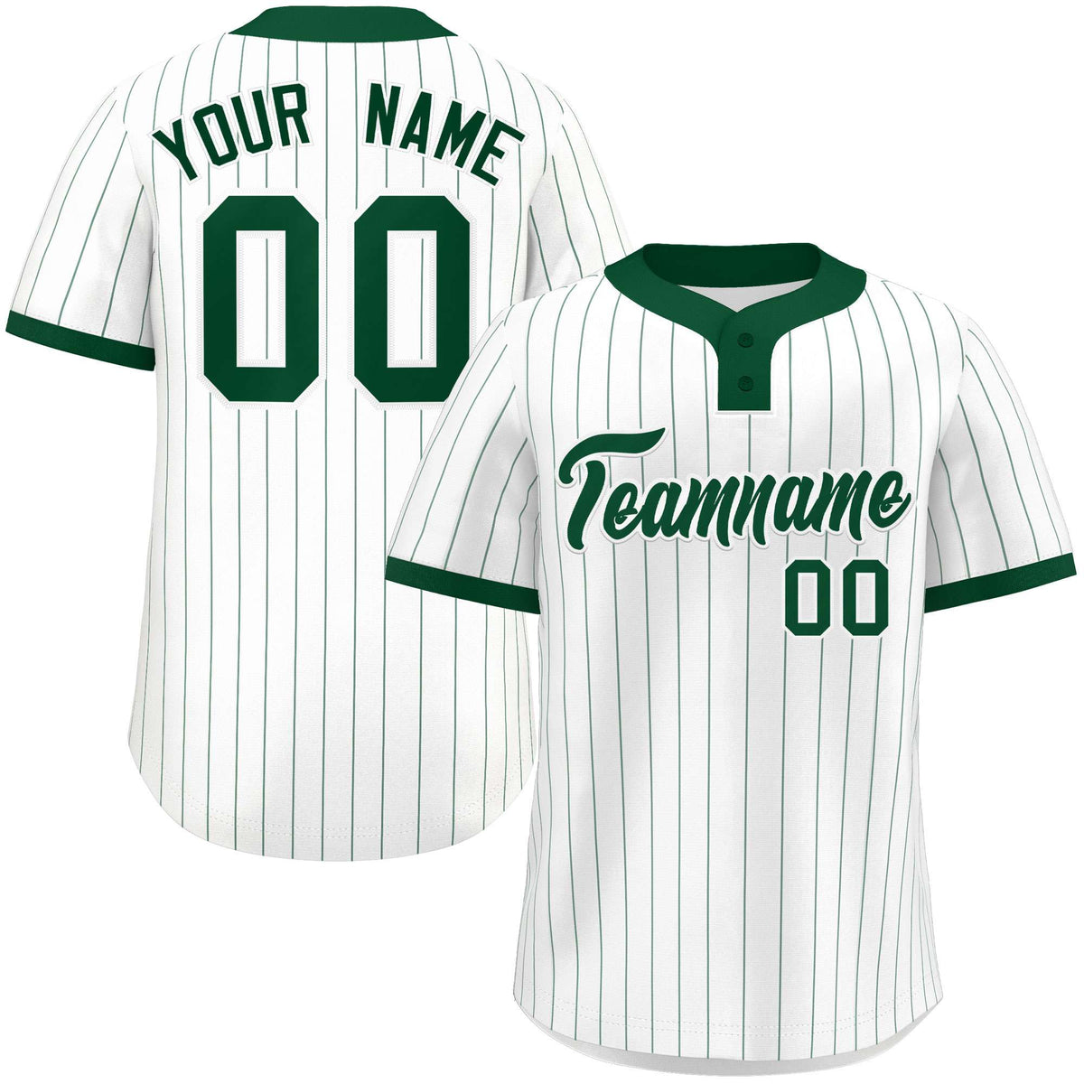 Custom White Green Stripe Fashion Authentic Two-Button Softball Jersey