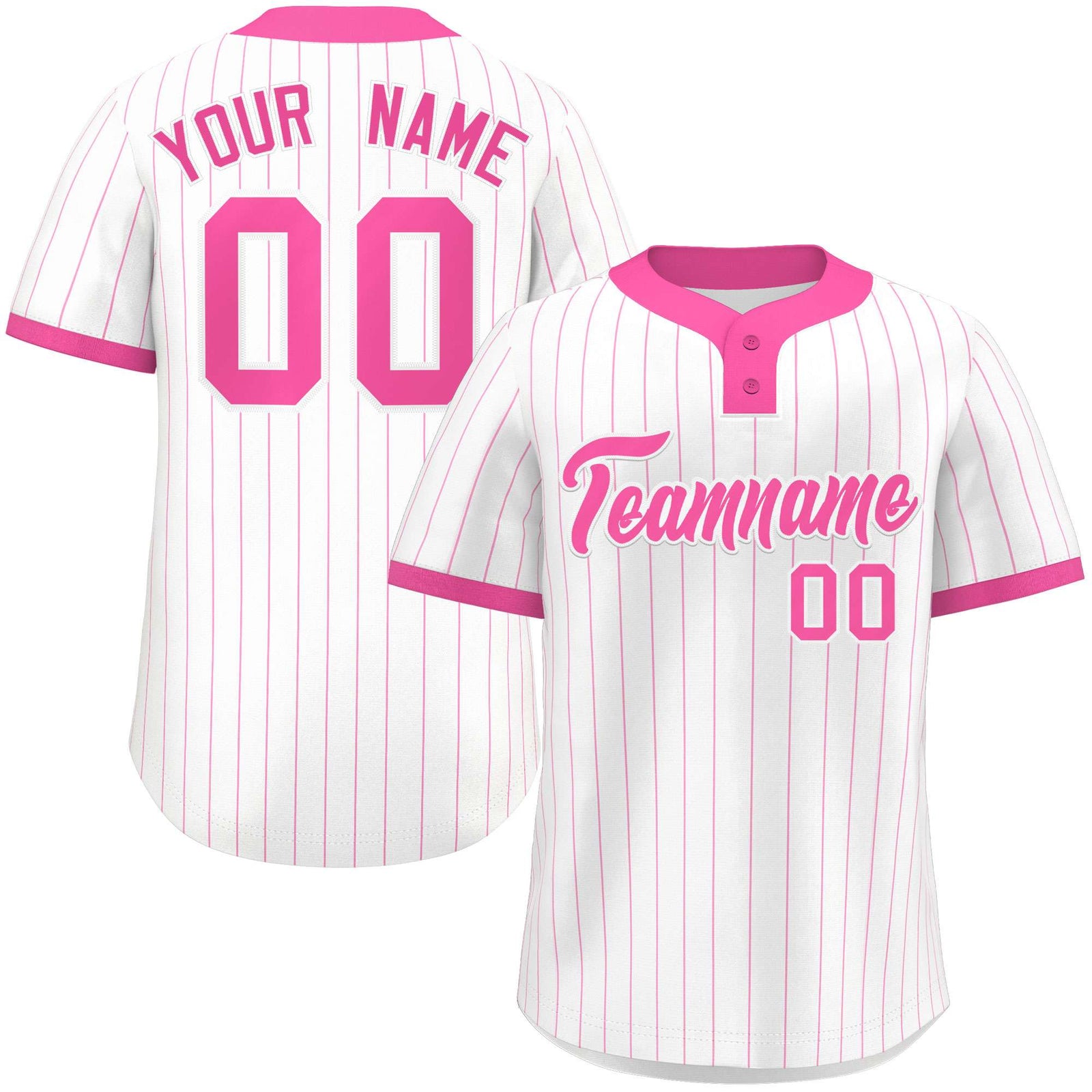 Custom White Pink Stripe Fashion Authentic Two-Button Softball Jersey