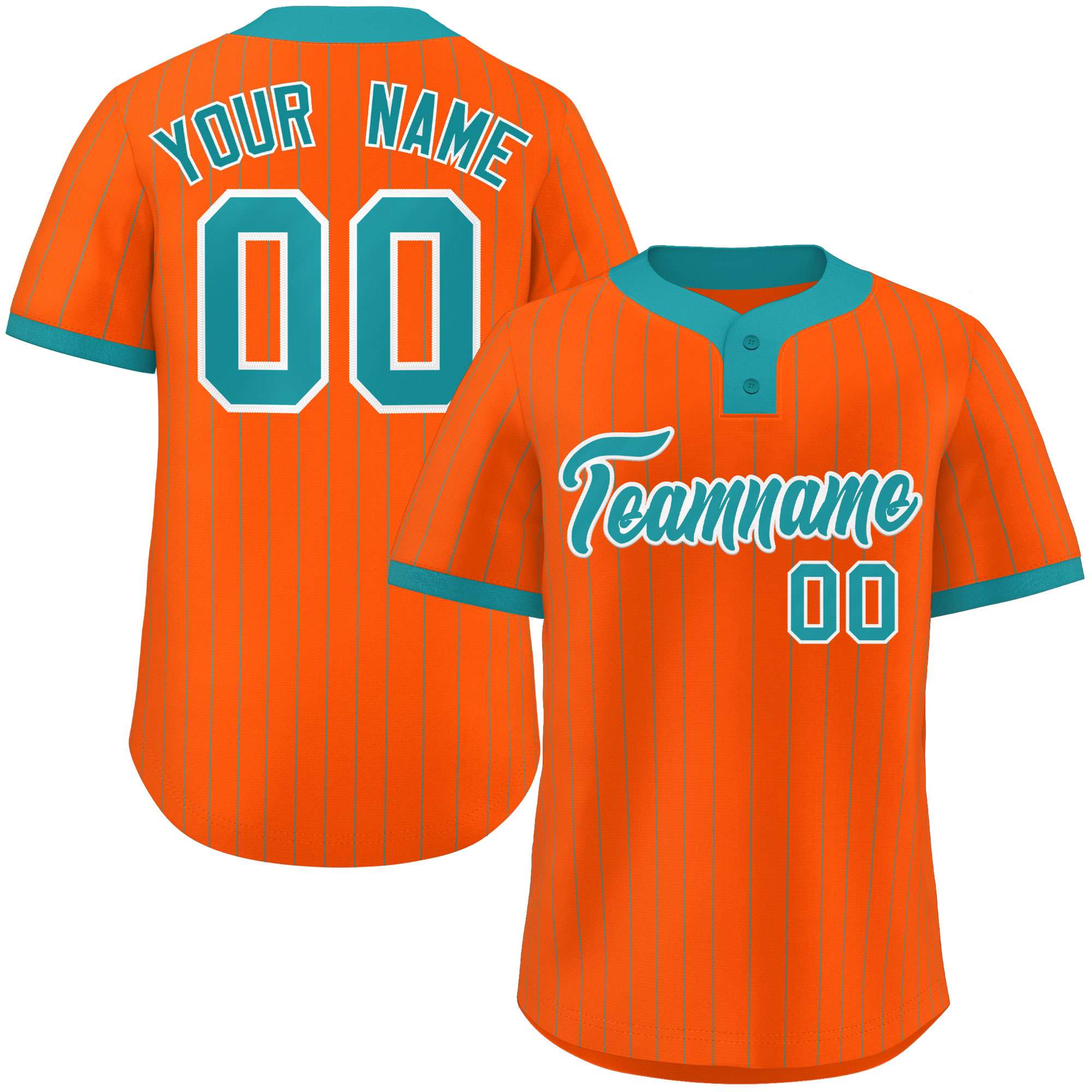 Custom Orange Aqua Stripe Fashion Authentic Two-Button Softball Jersey