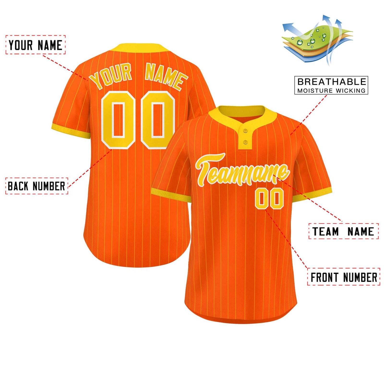 Custom Orange Gold Stripe Fashion Authentic Two-Button Softball Jersey