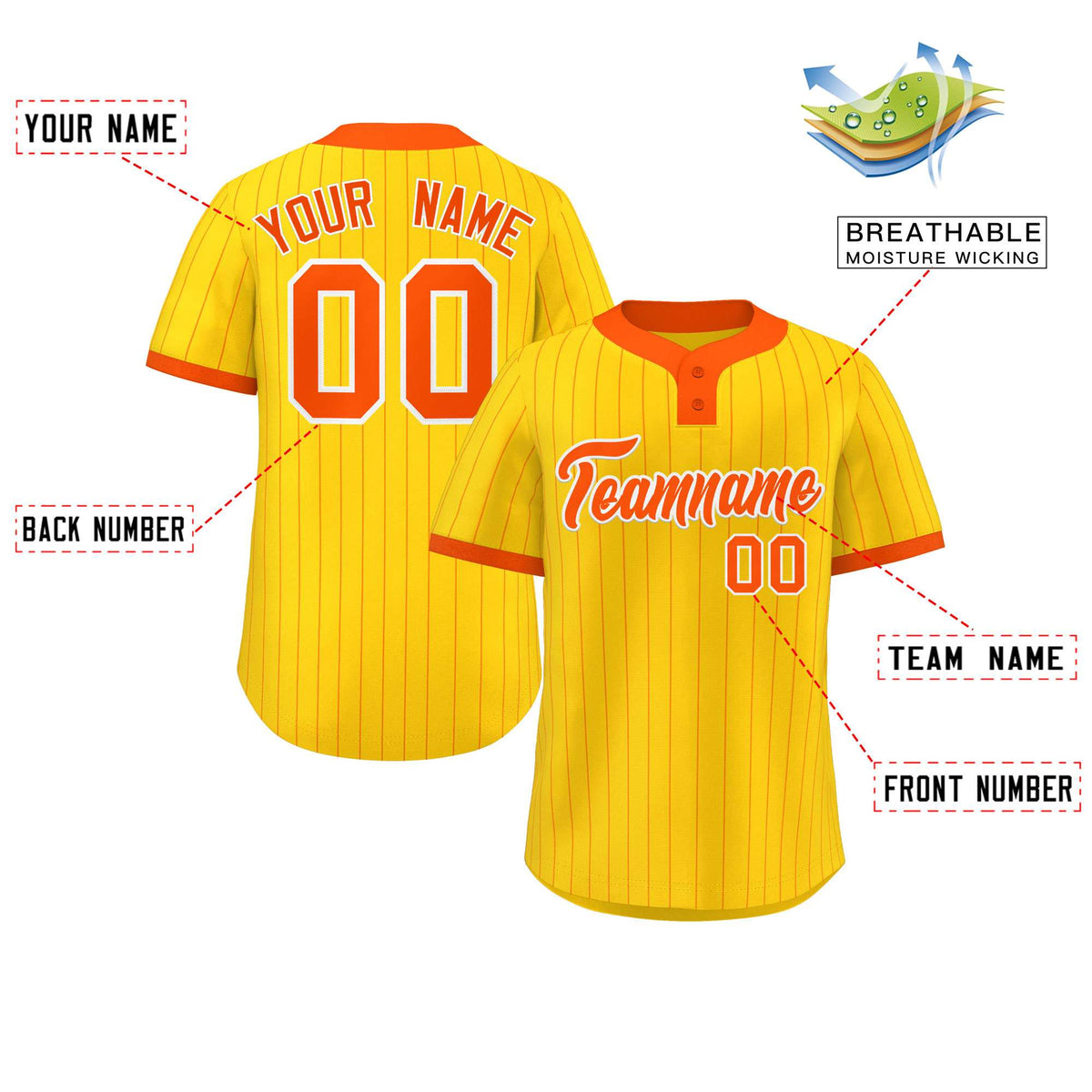 Custom Gold Orange Stripe Fashion Authentic Two-Button Softball Jersey