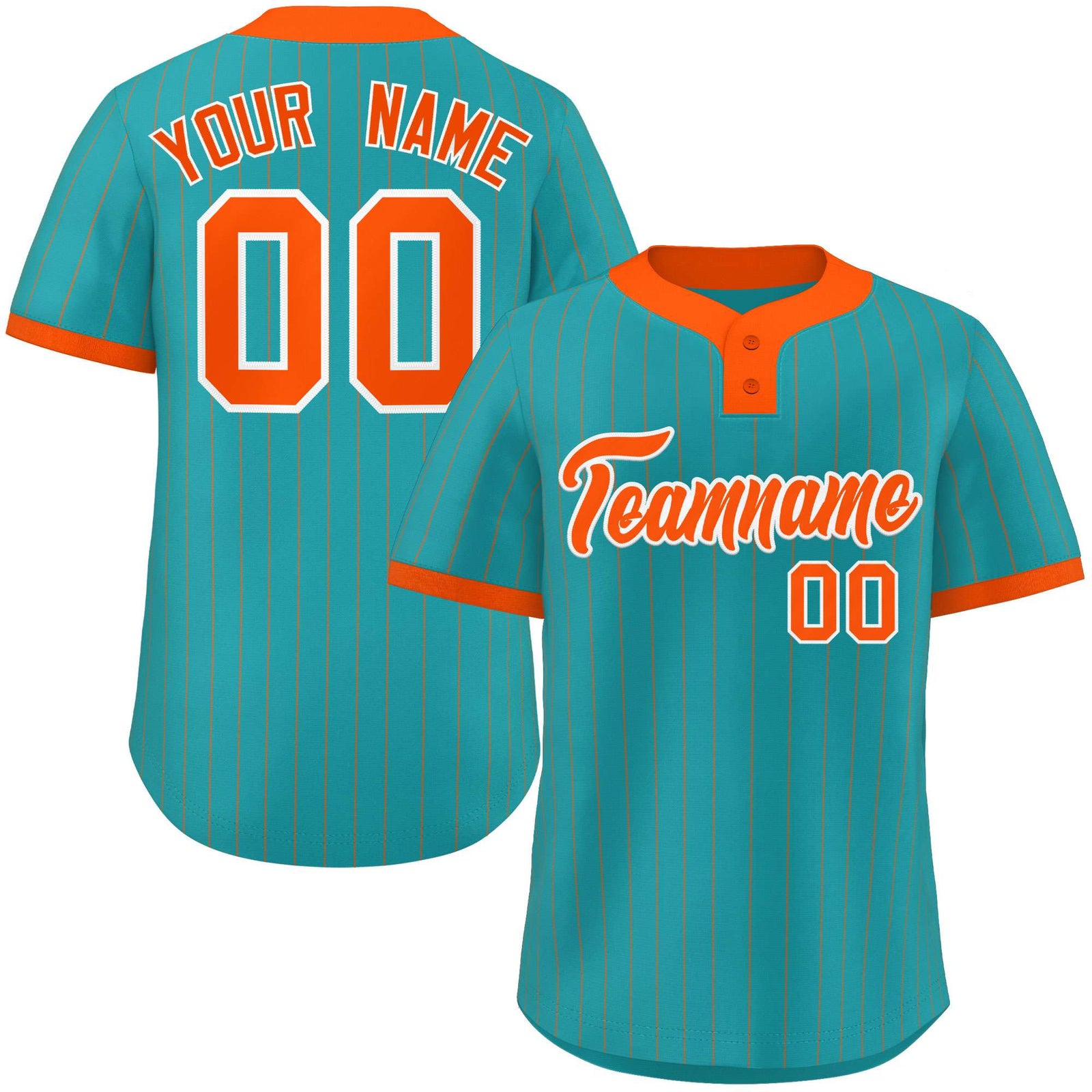 Custom Aqua Orange Stripe Fashion Authentic Two-Button Softball Jersey
