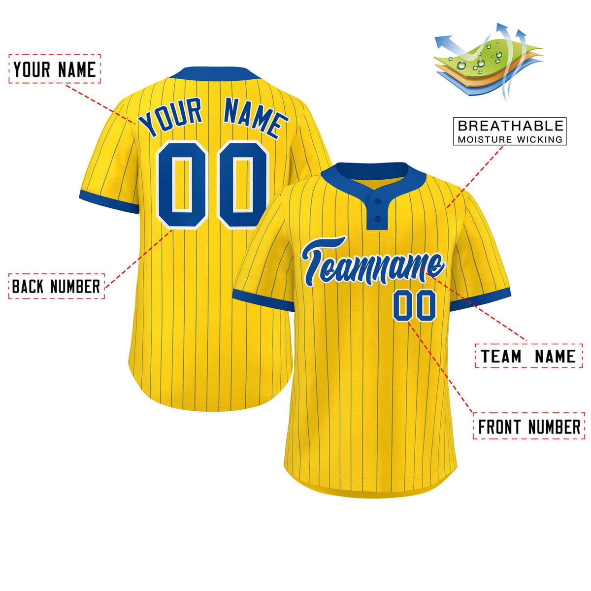 Custom Gold Royal Stripe Fashion Authentic Two-Button Softball Jersey