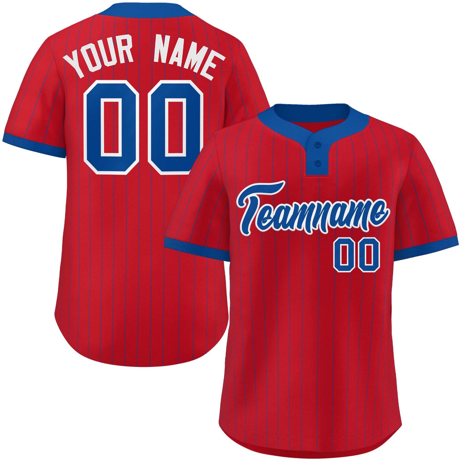 Custom Red Royal Stripe Fashion Authentic Two-Button Softball Jersey