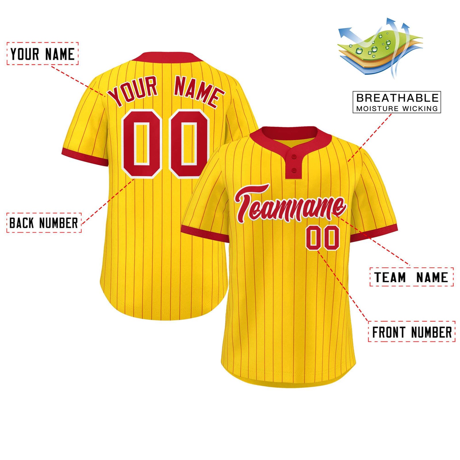Custom Gold Red Stripe Fashion Authentic Two-Button Softball Jersey
