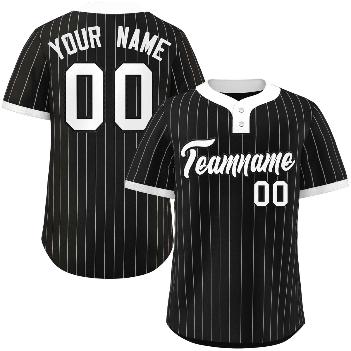 Custom Black White Stripe Fashion Authentic Two-Button Softball Jersey
