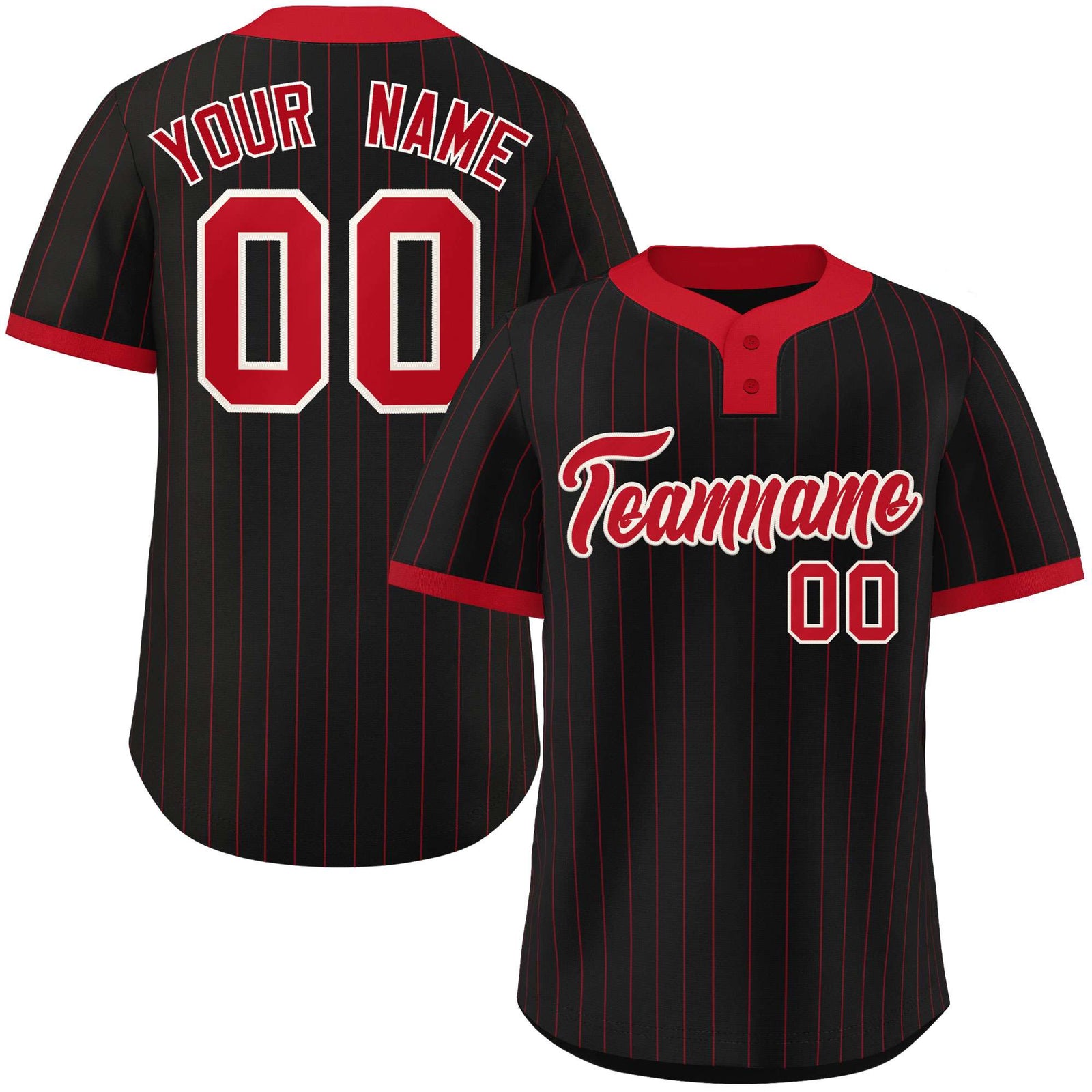 Custom Black Red Stripe Fashion Authentic Two-Button Softball Jersey