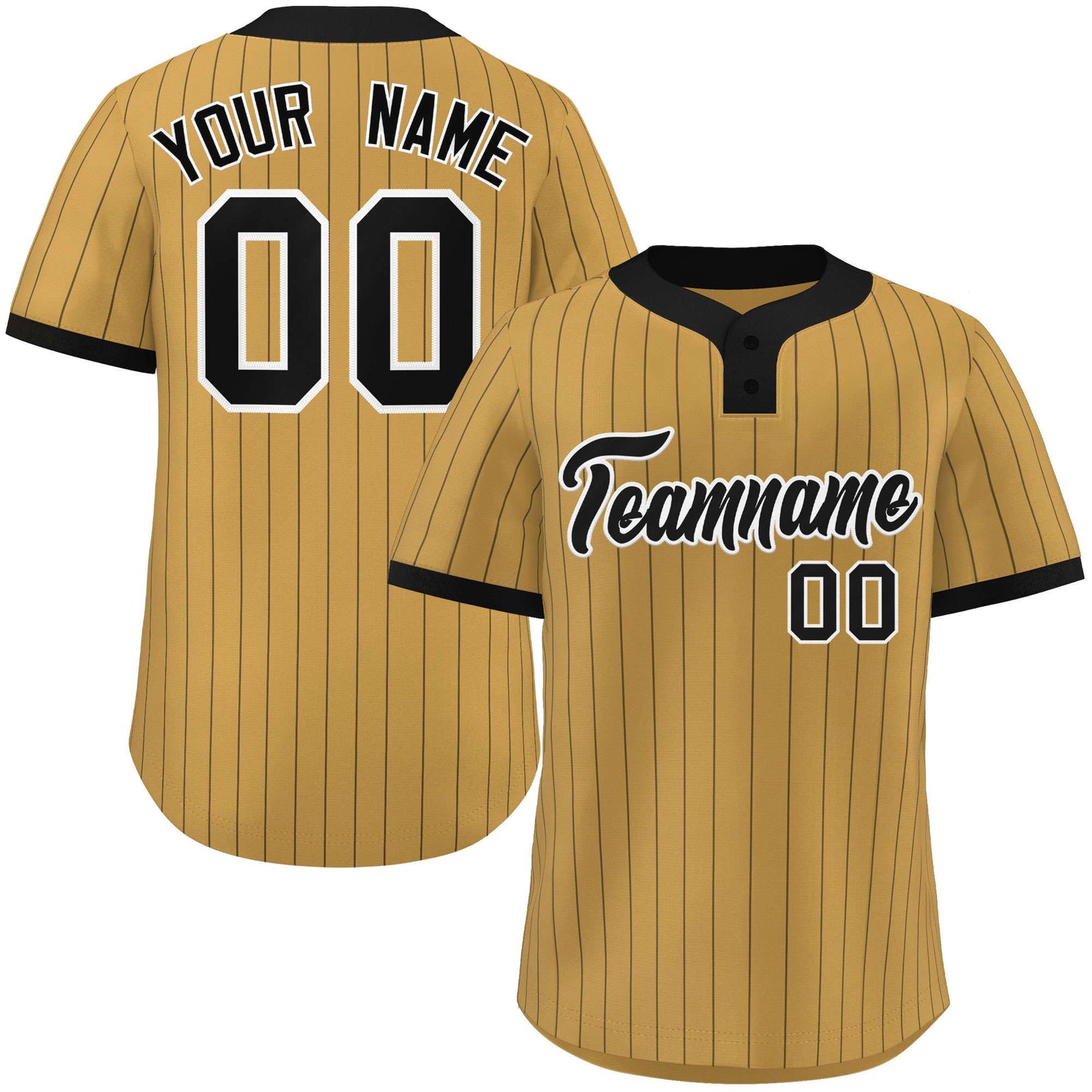 Custom Old Gold Black Stripe Fashion Authentic Two-Button Softball Jersey
