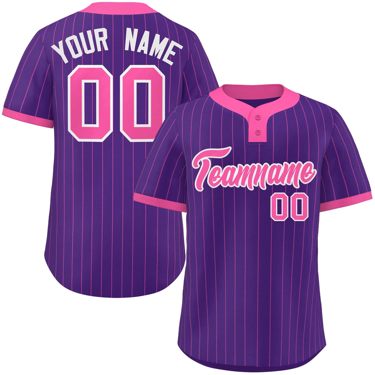 Custom Purple Pink Stripe Fashion Authentic Two-Button Softball Jersey