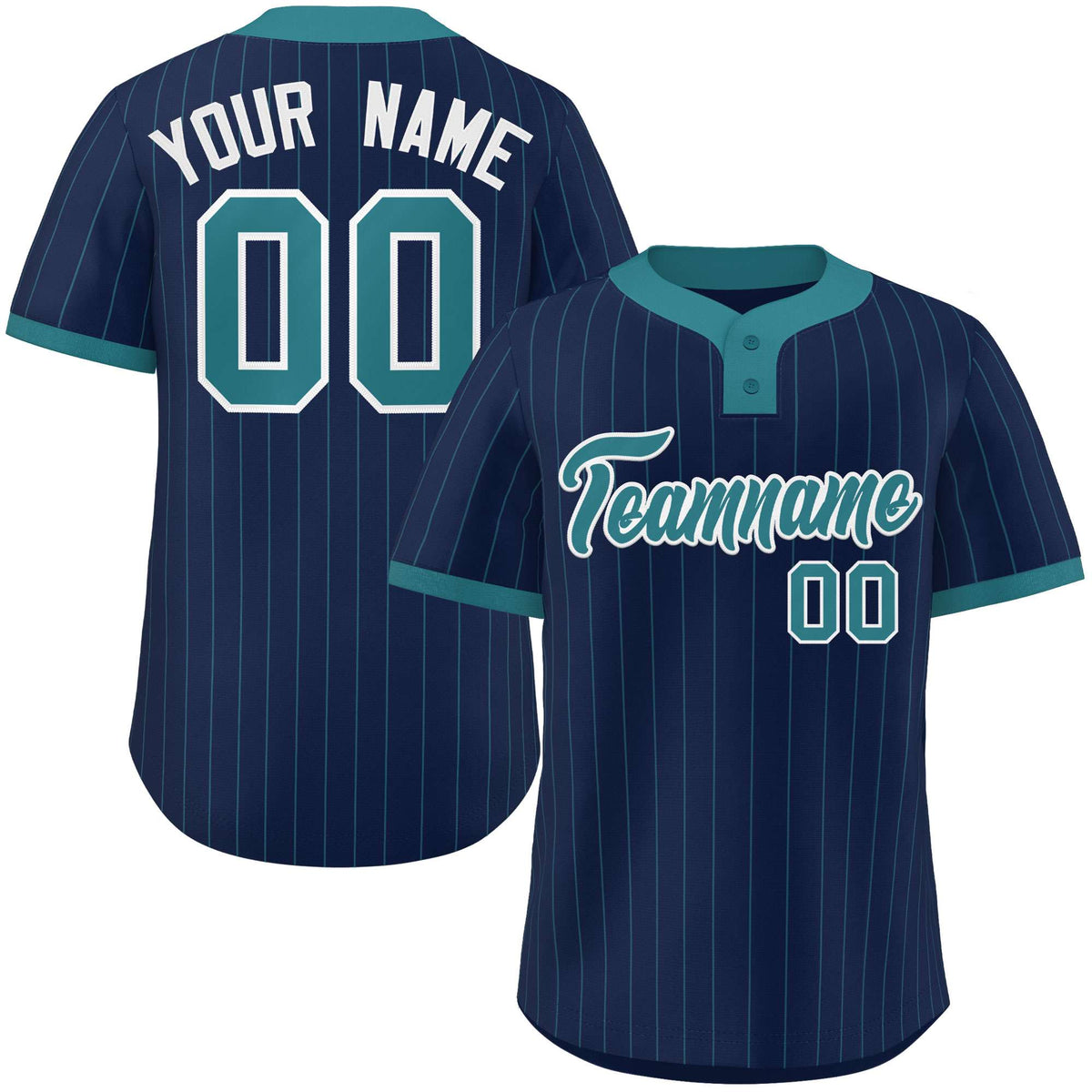 Custom Navy Aqua Stripe Fashion Authentic Two-Button Softball Jersey